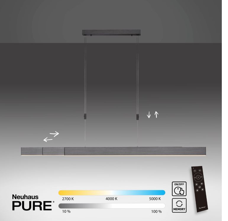 Paul Neuhaus LED-Pendelleuchte PURE MOTO 3-flammig in Farbe grau, Elektronik, Bildschirm