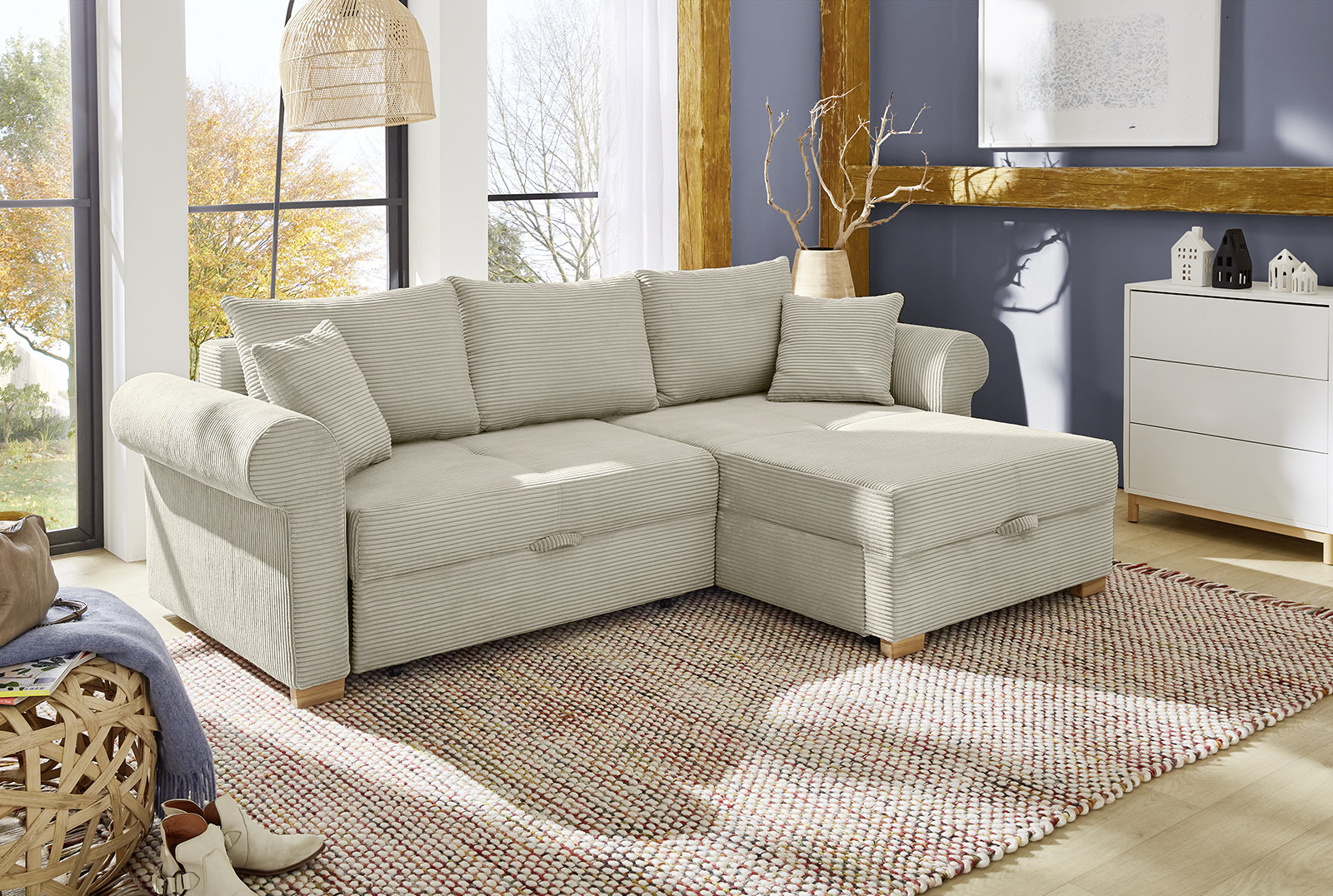 JOB Ecksofa LIST ca. 248x161cm in Stoff Cord light greige