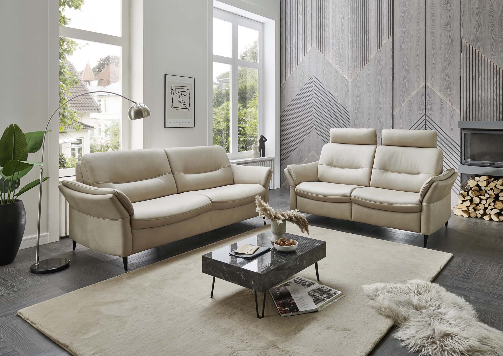 Hukla Polstergarnitur HU-SF24080 in Leder Doppio pearl Polstergarnitur, Dekoration für Zuhause, Mobiliar, Tabelle, Kaffeetisch, Wohnzimmer