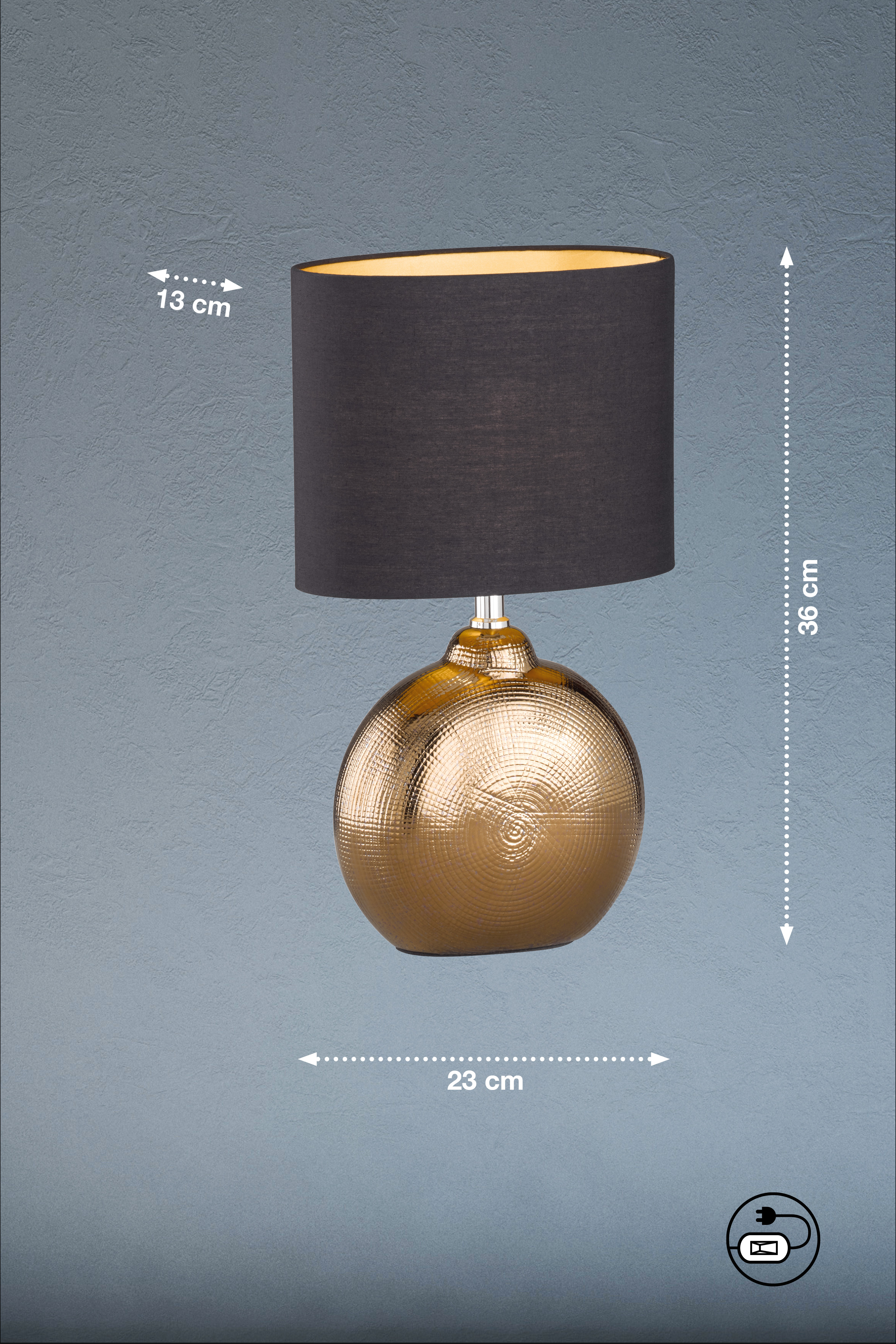 Fischer & Honsel Tischleuchte FORO in Keramik bronzefarbig antik/Stoff schwarz Chintz innen goldfarbig