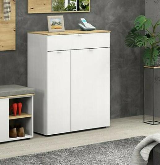 Schuhschrank BARI ca. B78 H103 T38 cm in weiß/Artisan Eiche