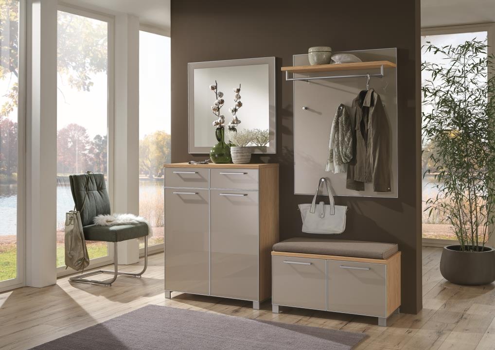 Voss Möbel Garderobenkombination in Eiche bianco / Glasfront taupe