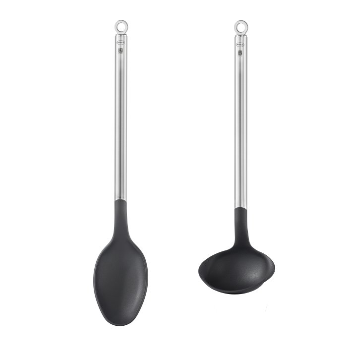 2-tlg. Gourmet-Set Soße in Edelstahl, Schöpfkelle, Küchenlöffel, Kochlöffel, Edelstahlstiel, Siliconenkopf