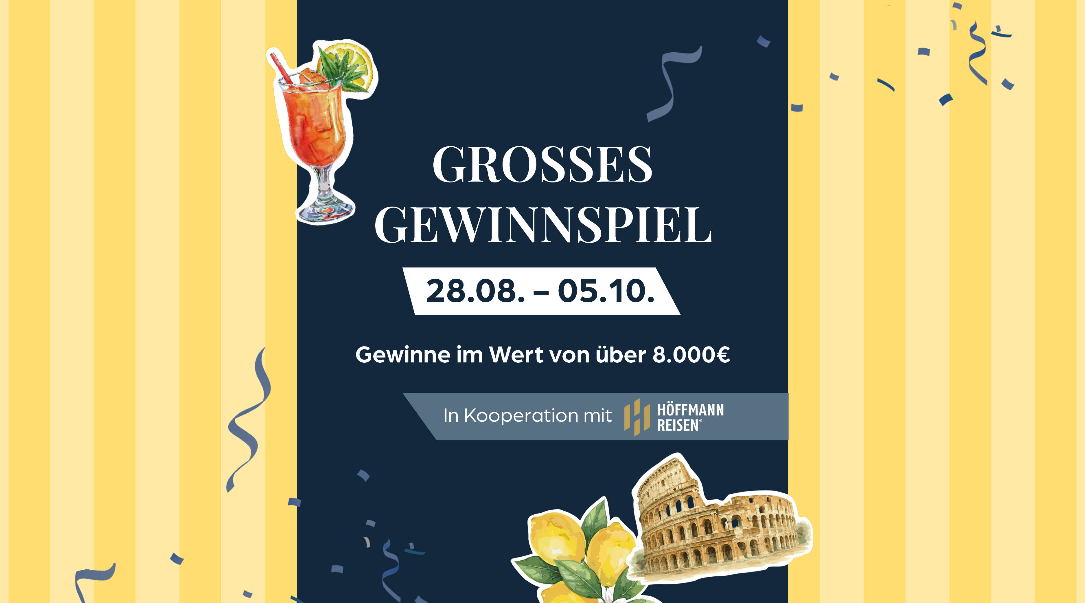Plakat, Gewinnspiel, Collage, Italienische Wahrzeichen, Gläser/Drink, poster, Gewinnspiel, Collage, Italien, Colosseum, Gewinnspiel, Colosseum, Orangen, Cocktail, Blumen