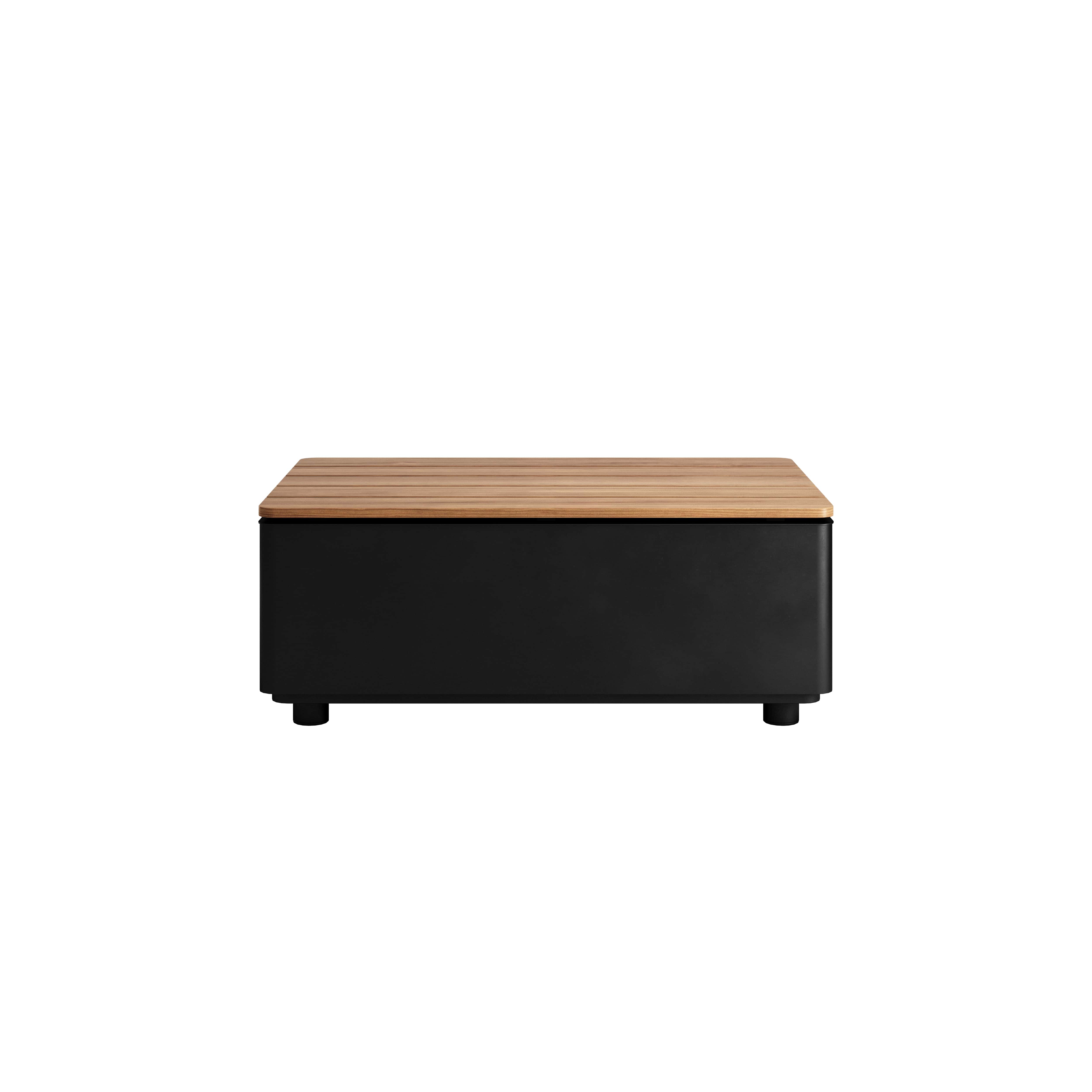 SACKit Tisch mit Stauraum PATIO in Farbe schwarz/Teak, Holzkombination, Schalenschnitt, Couchtisch, Schwarz, Holzdeckel
