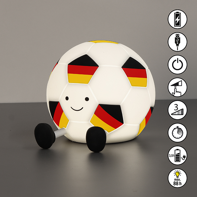FH Lighting LED-Tischleuchte JOGI in Silikon weiß-rot-gelb-schwarz, Fußball, Spielzeug, Kugel, Deutschland Flagge, Sichtbar