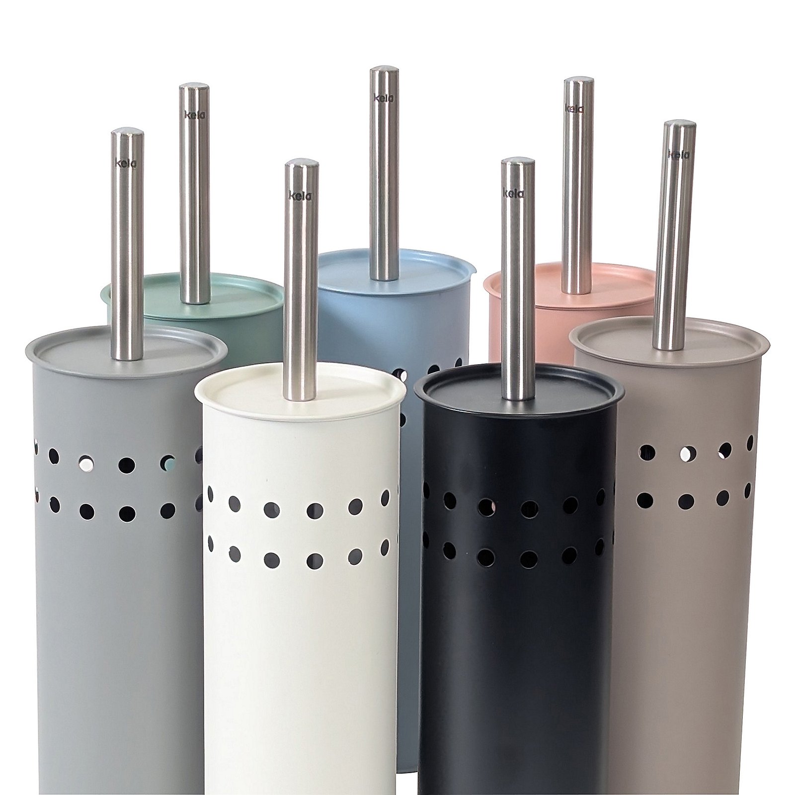 Kela WC-Garnitur LEO in Farbe Weiß, straws, tea straws, metal straw, perforated sleeve, set of 6, Strohhalmhalter, Strohhalmspender, Strohhalm-Display, Metallic, Lochdesign