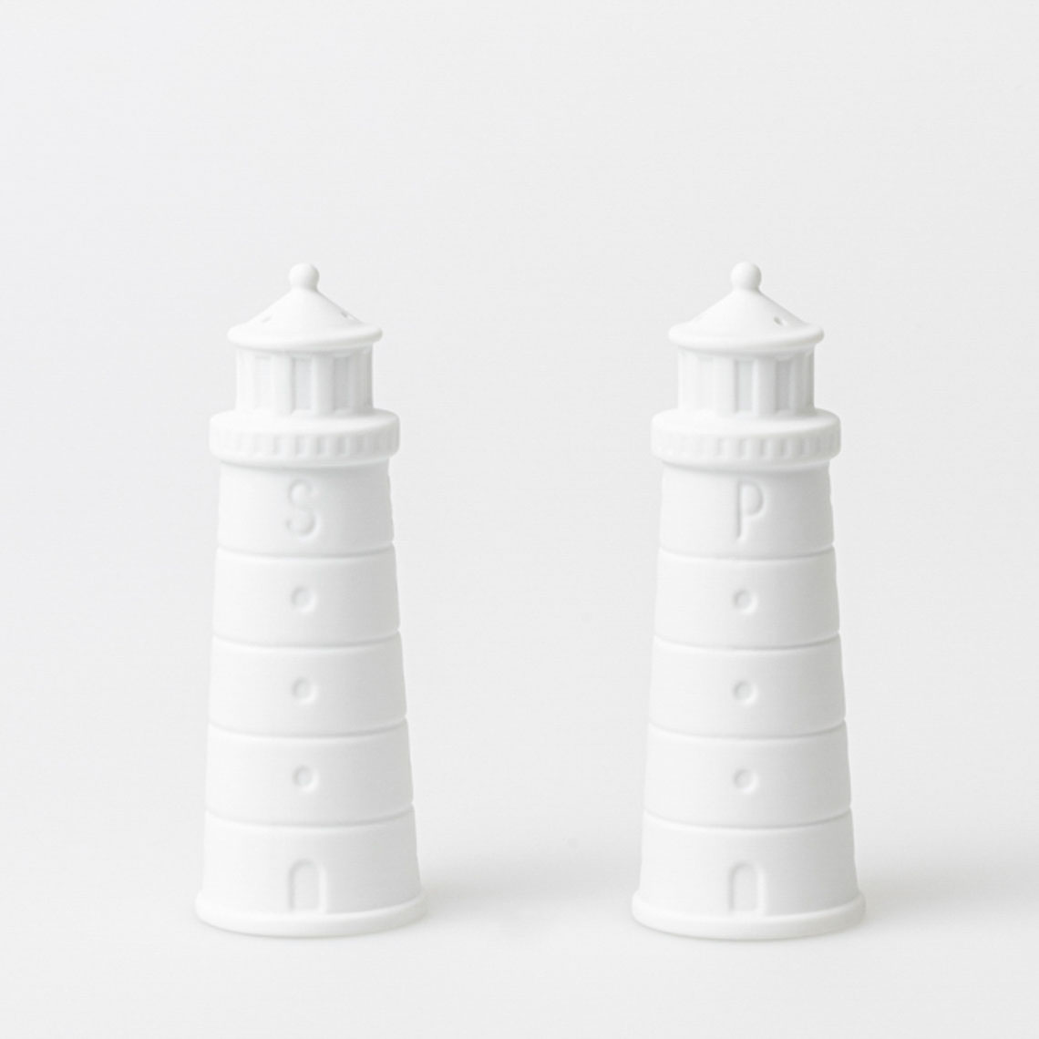 Salz- und Pfefferstreuer Set Meeresrauschen Leuchtturm Salz- und Pfefferstreuer Set Meeresrauschen Leuchtturm, Schachtturm, Leuchtturm, Drei Stufen, Porzellan, weiß