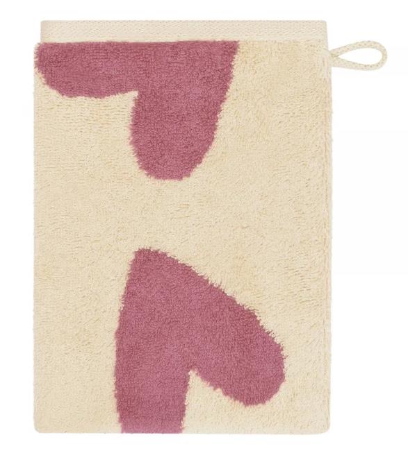 Cawö Waschhandschuh HEART BEATS 16x22cm in Farbe beere Cawö Waschhandschuh HEART BEATS 16x22cm in Farbe beere, bath towel, hand towel, towel, cream, pink pattern
