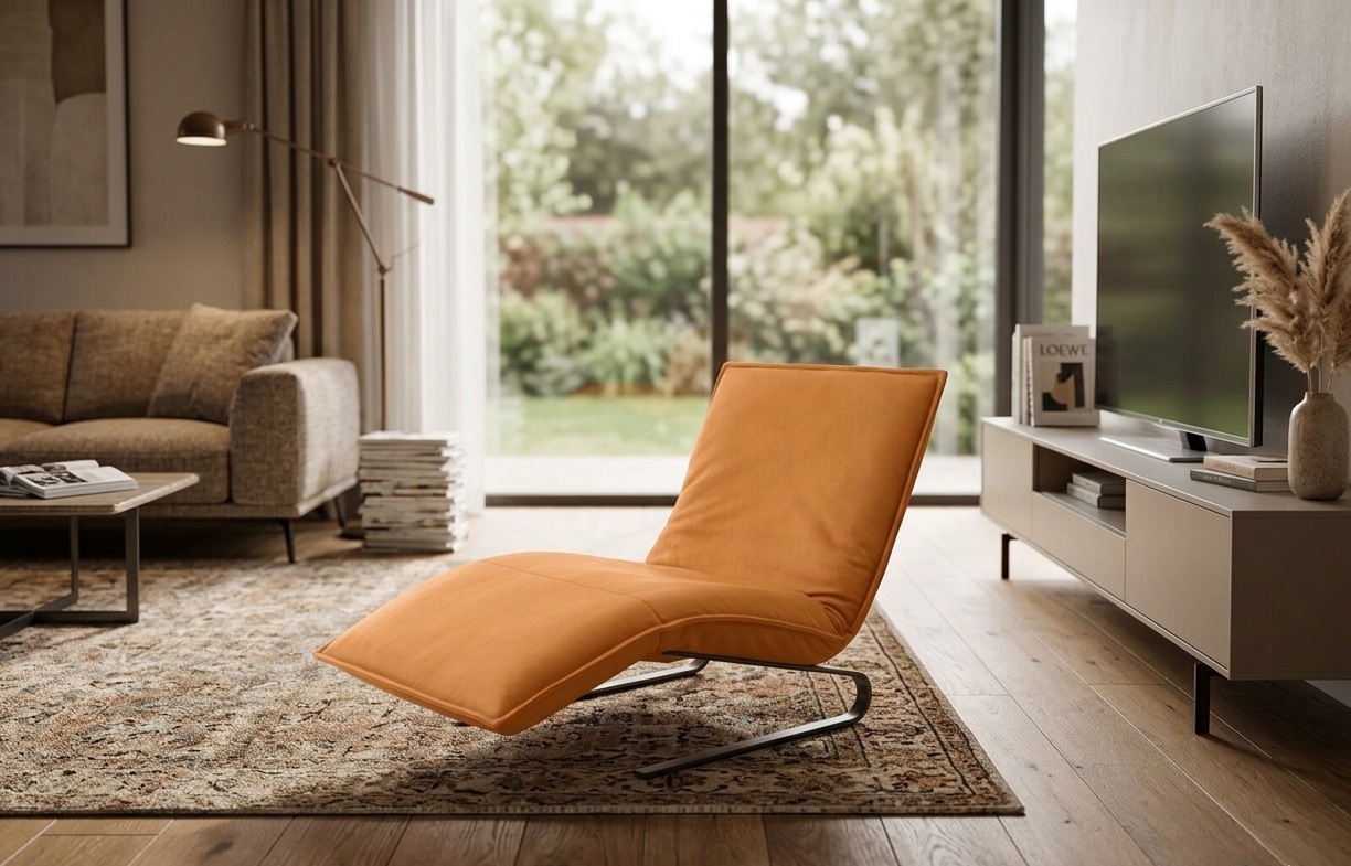 Koinor Polsterliege JILL in Leder X-Happy gold, Sessel, Lazy Chair, Wohnzimmerstuhl, Samtbezug, orange