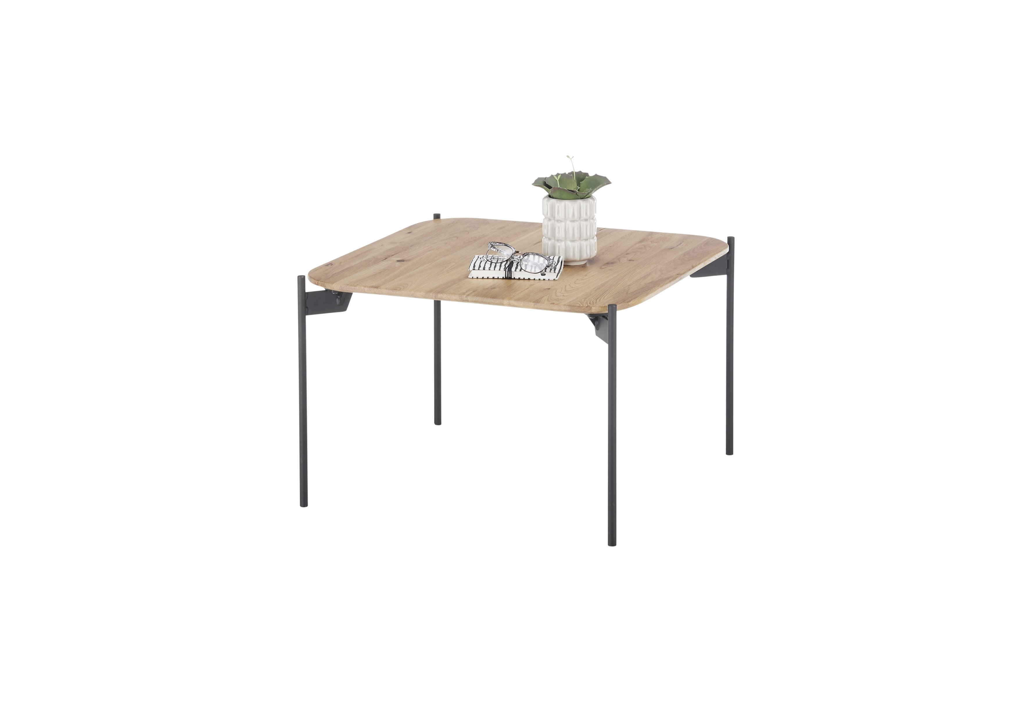 MCA Furniture Couchtisch Alto, Eiche massiv geölt, Gestell Metall schwarz, ca. 60x60 cm, H:38 cm