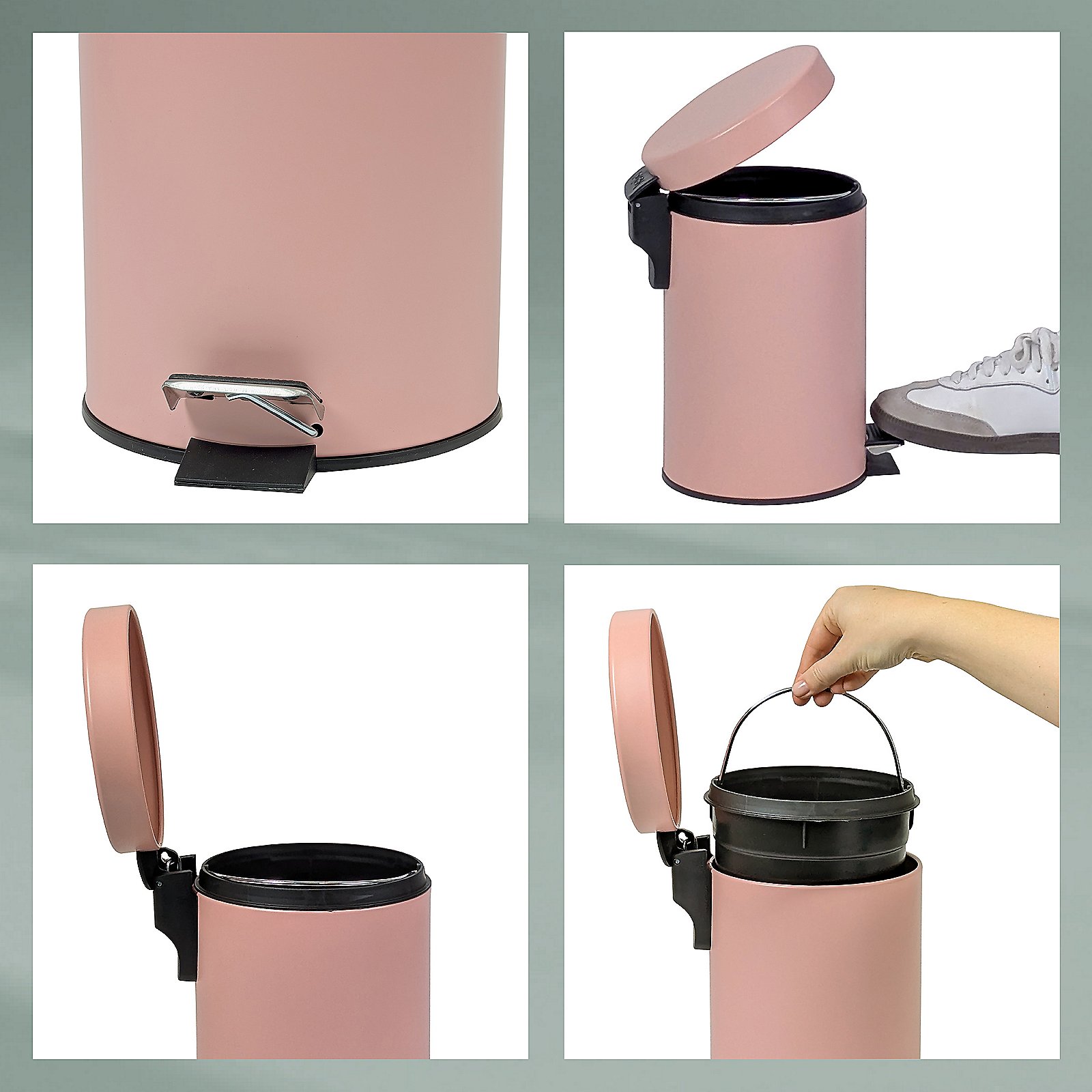Kela Kosmetikeimer Monaco ROSE in Metall perlrosa, Abfalleimer, Mülleimer, Pedal-Ausführung, Rosa, CAD-Design, abfallkorb, abfallbehälter, pink, fußpedal-mülleimer, runder deckel
