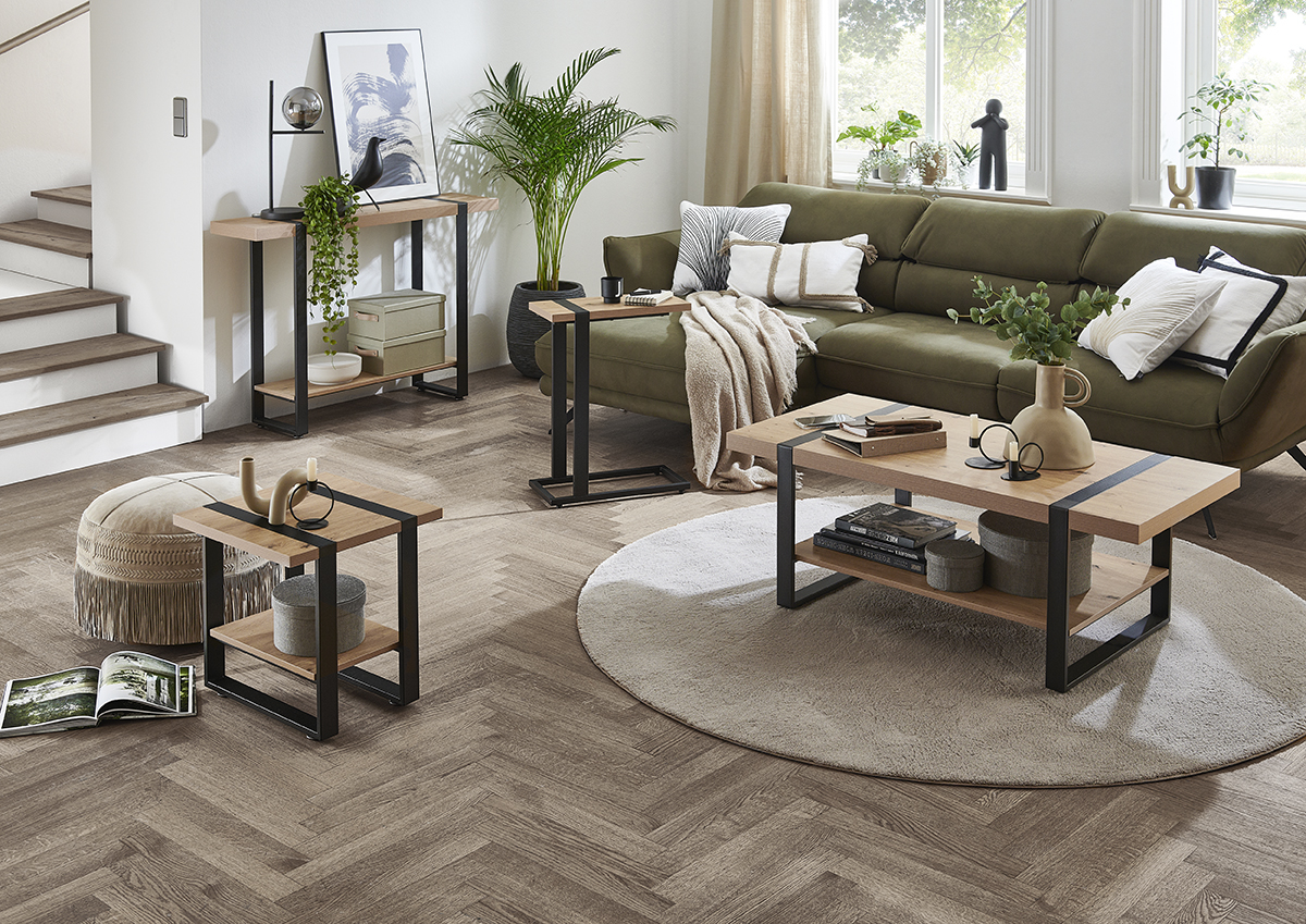 Konsole SARAGOSSA in Schwarz, Sofa, Couch, Wohnzimmer, Couchtisch, Teppich
