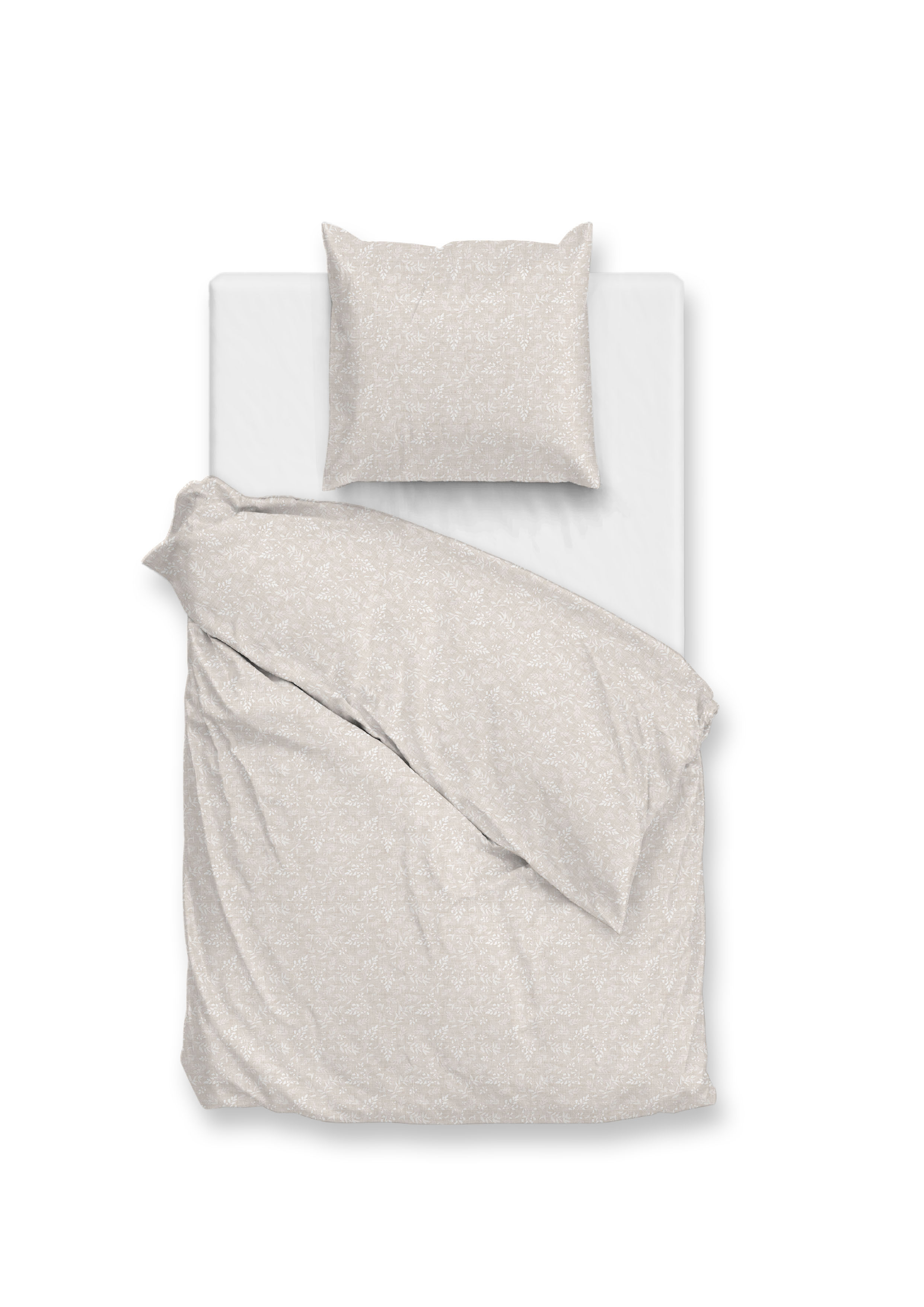 Bettwäsche ca. 155 x 220cm PETALI DI LINO 155x220cm in sandy beige, Betttücher, Bettwäsche, Dreiecksdecke, Beige Muster, Kissenbezug