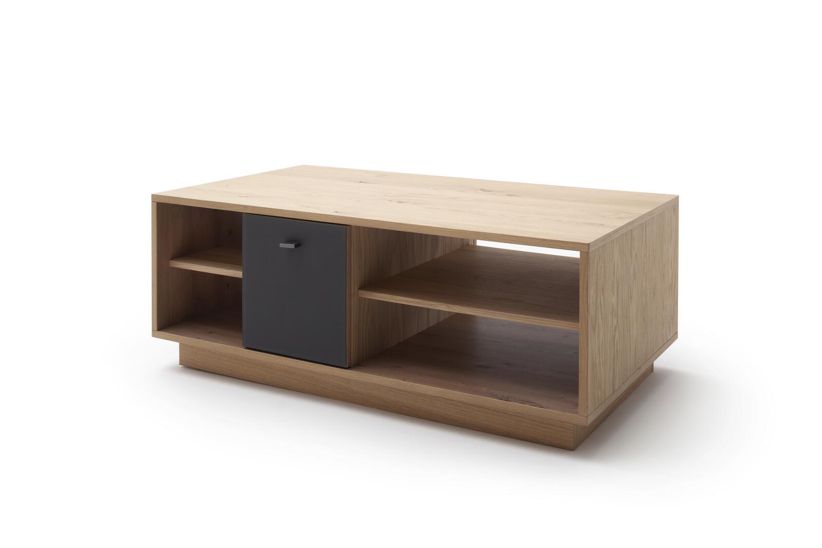 MCA Furniture Couchtisch Valencia, Balkeneiche bianco geölt, Absetzung Glas anthrazit satiniert, ca. 115 x 65 cm, H: 44 cm