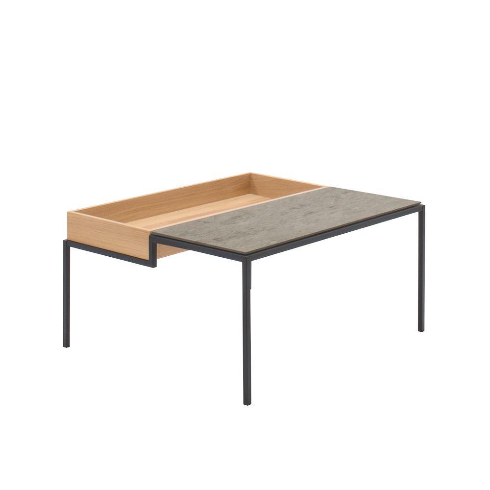 SCHÖNER WOHNEN-Kollektion Couchtisch STEP, ca. 80 x 70 x 38 cm in Wildeiche hell geölt/Keramik beton 