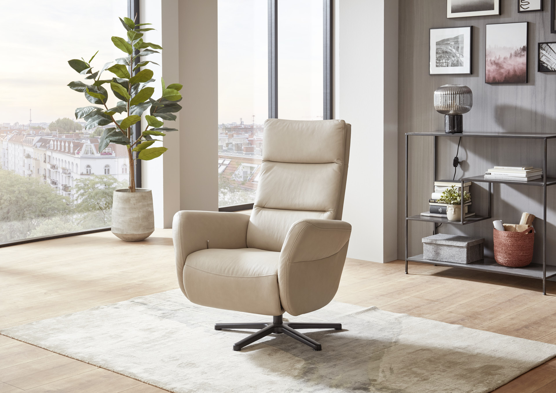Relaxsessel PN-RS20038 in Leder Vivre pearl, Moebel, Stuhl, Pflanze, Teppich, Drinnen