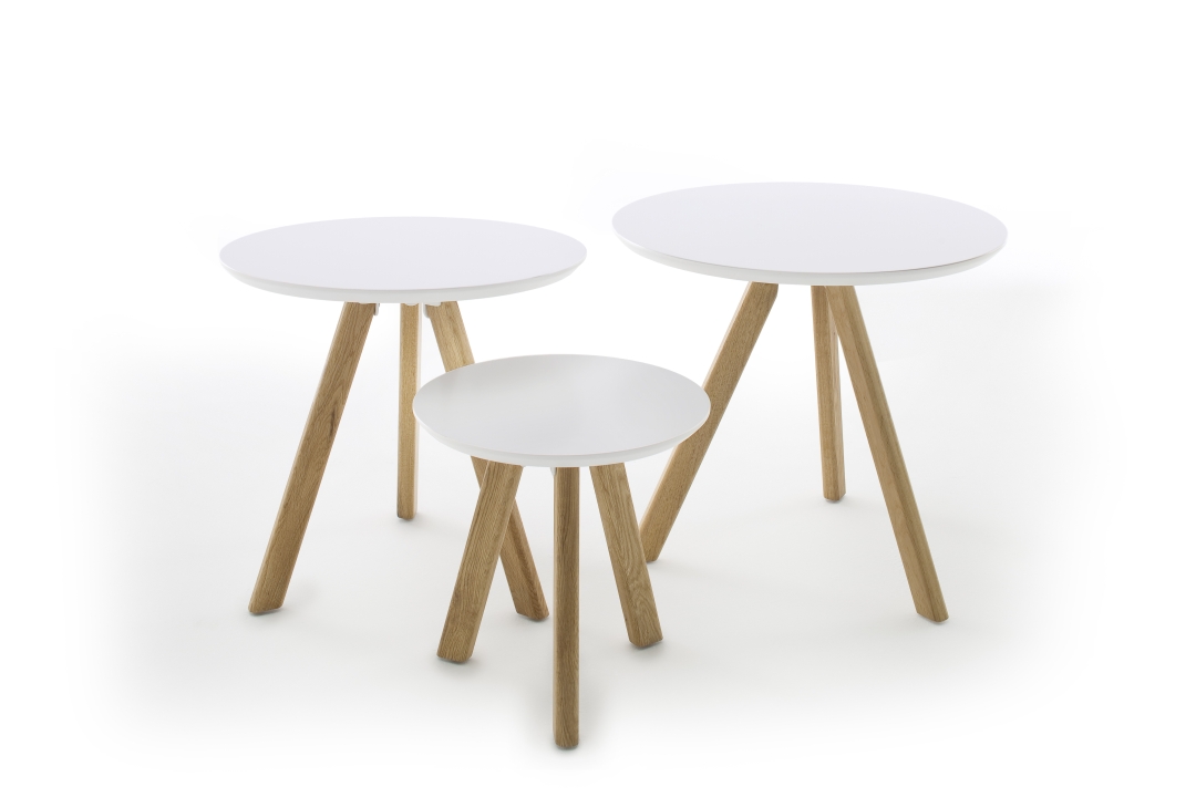 MCA Furniture Couchtisch 3er-Set Sinio mit Platte weiß matt/Beine Asteiche massiv