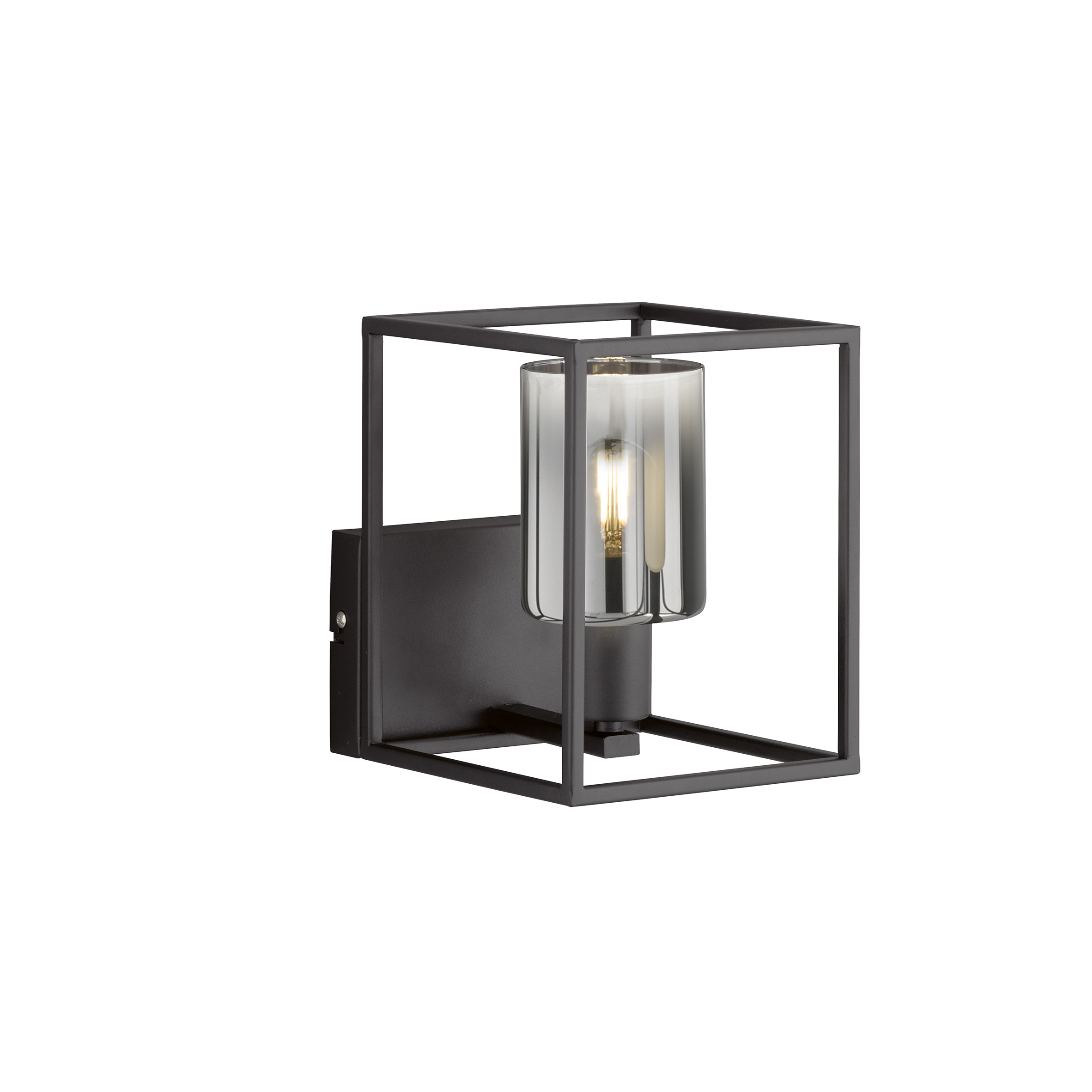 Fischer & Honsel Wandleuchte ISKA in Metall sandschwarz/Glas rauchfarbig zu klar