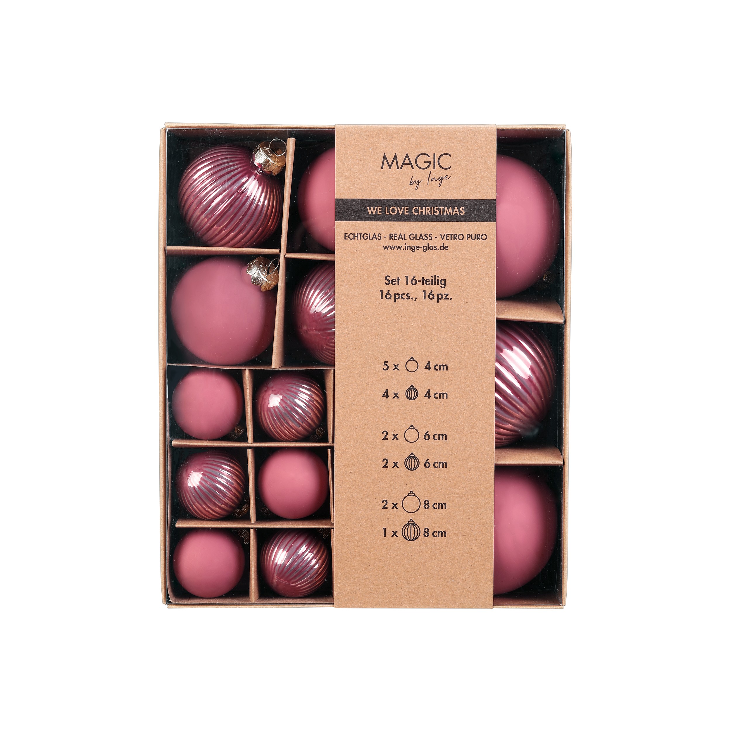 Strukturkugeln 4, 6 u. 8 cm in Farbe Dusty Rose (), Sphäre