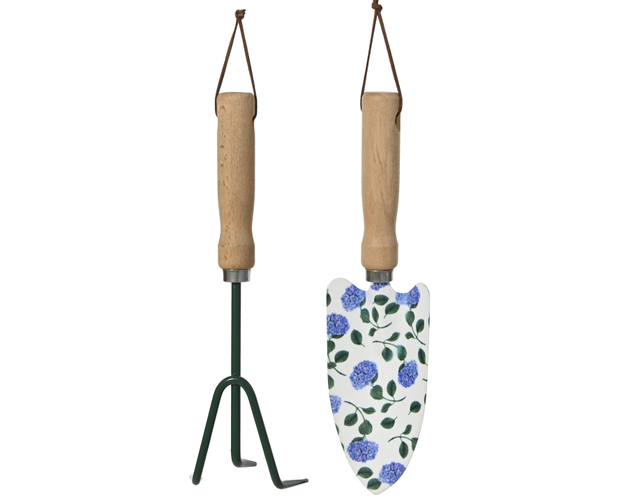 Kaemingk Gartenwerkzeugset  ca. B2,5 H28,5 T8 cm in Stahl mehrfarbig/Holzgriff, Gartengeräte-Set, Handkultivator, Pflanzkelle, Holzgriffe, Blumenmuster
