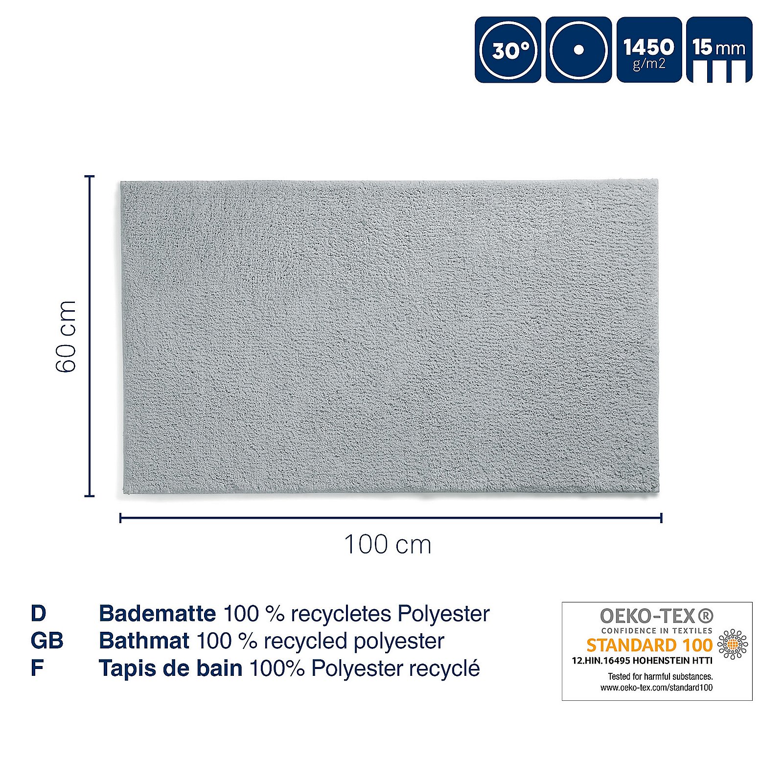 Kela  Badematte MAJA in Farbe petrol, Teppich, Batmatte, 100% recycelter Polyester, grau, Maße 60×100 cm