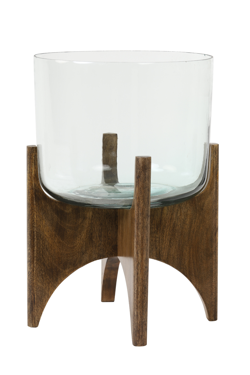 Light & Living Vase auf Fuß 31,5x43 cm in Glas+Holz Braun