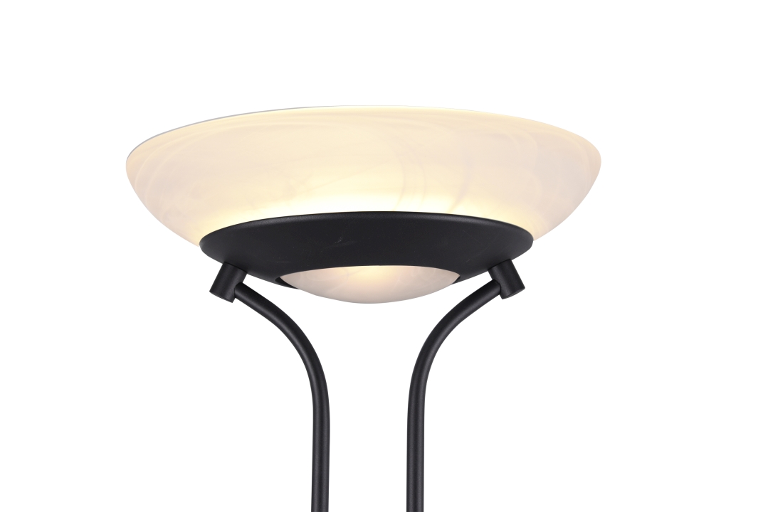 Reality Leuchten LED-Stehleuchte ORSON in schwarz matt, Schirm Glas alabasterfarbig
