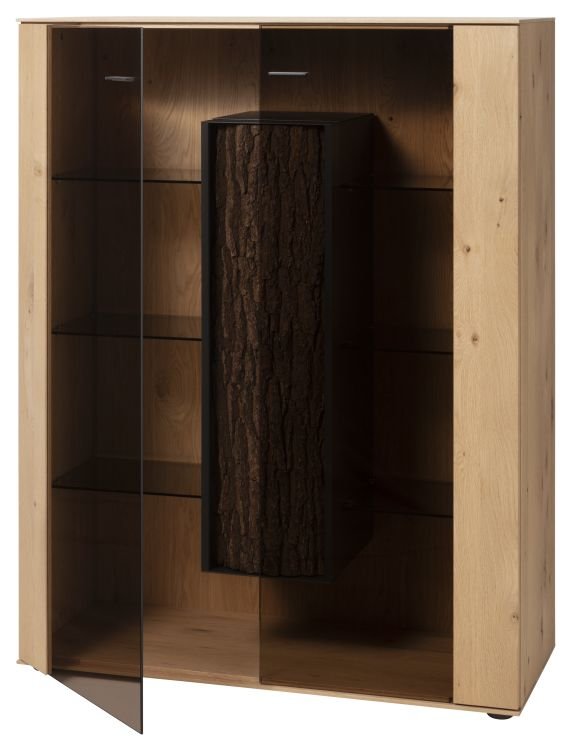 Hartmann Highboard 106 cm in Kerneiche natur gebürstet, Vitrine, Glasfront, Schrank, Holz, Holzkorpus