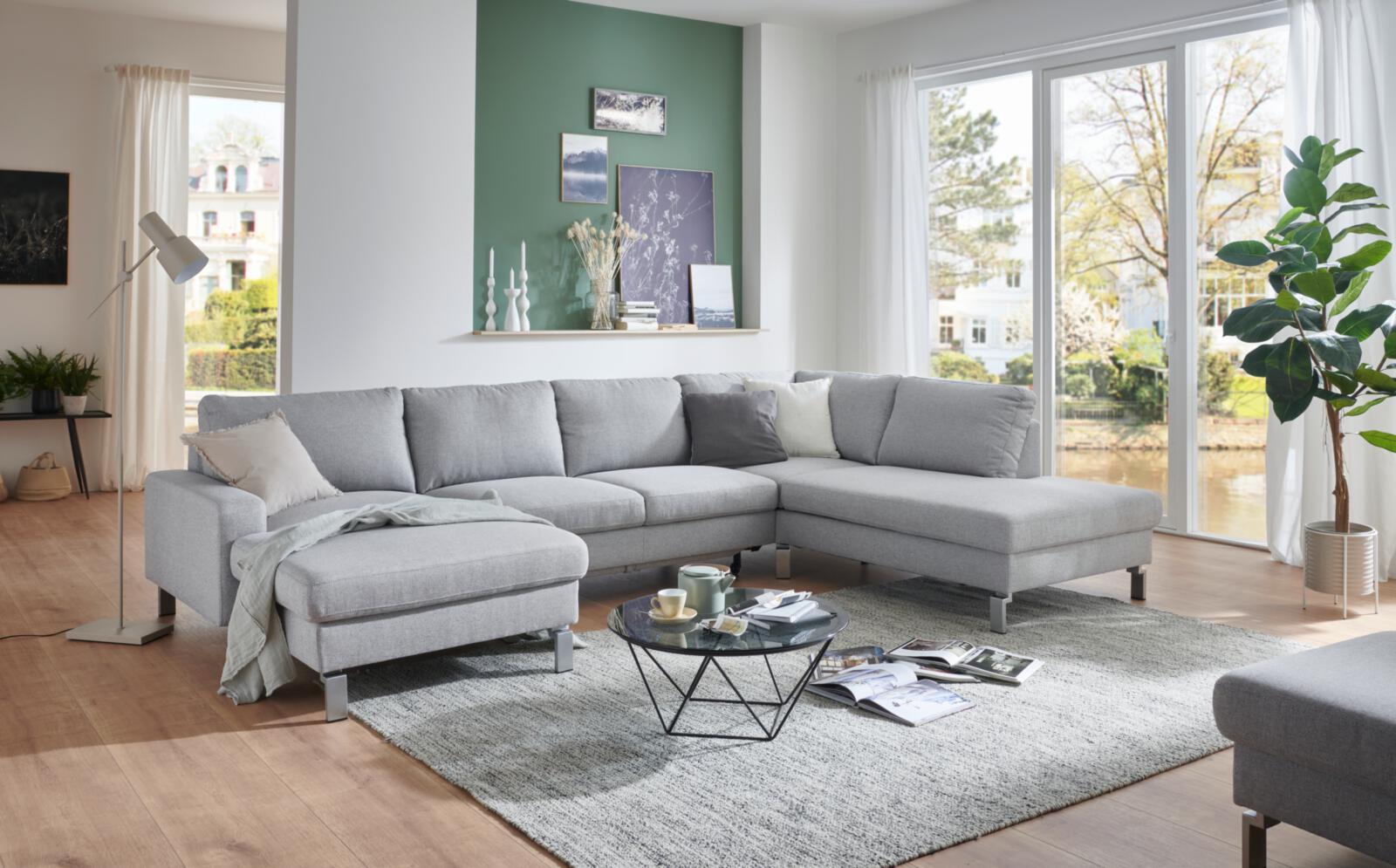 Polstergruppe COAST ca. 336x220cm in Stoff Mono light grey