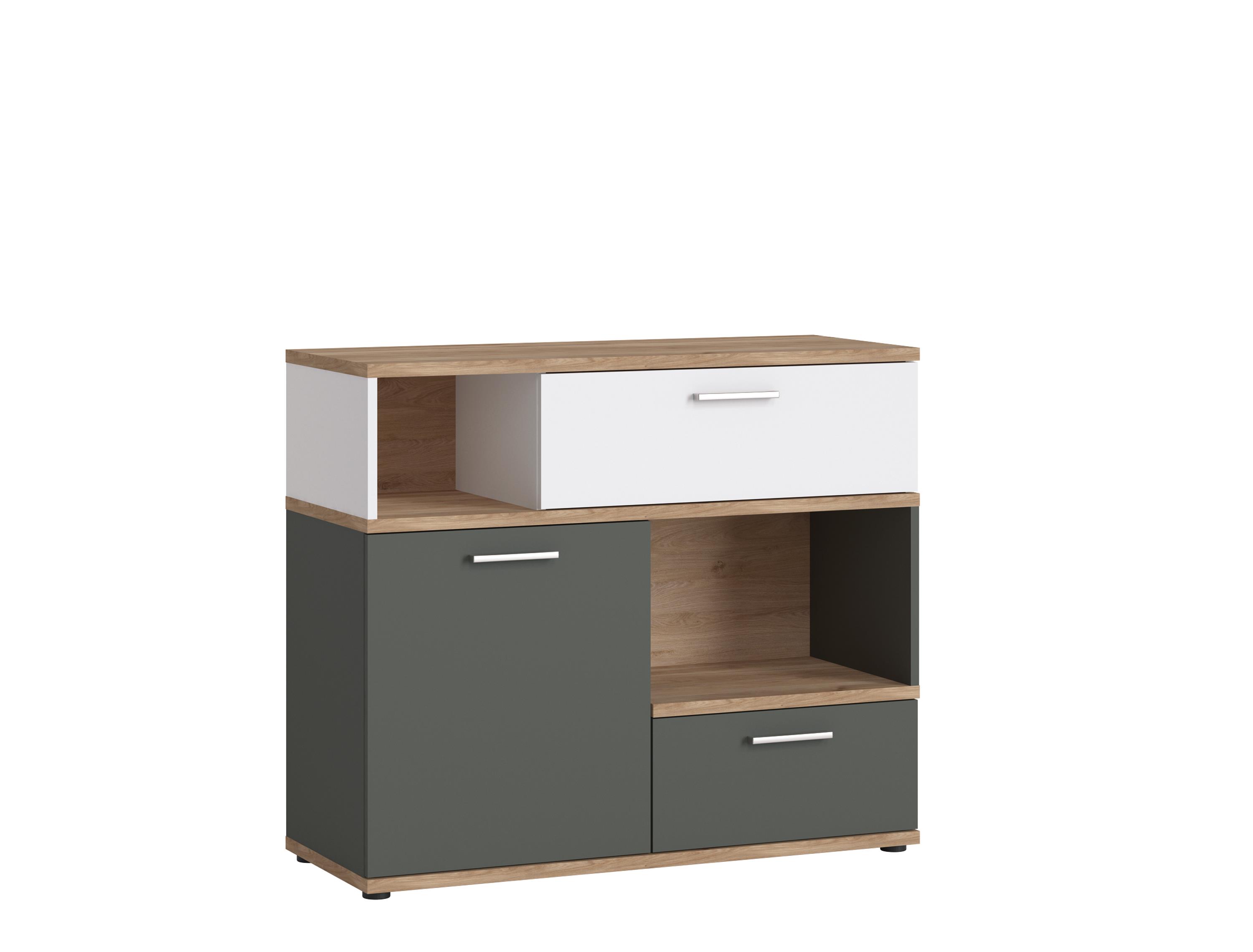 Wojcik Meble Kommode TWENTY in Farbe , Kommode, Holzoptik, Anthrazit und Weiß, Schubladen, Offene Fächer