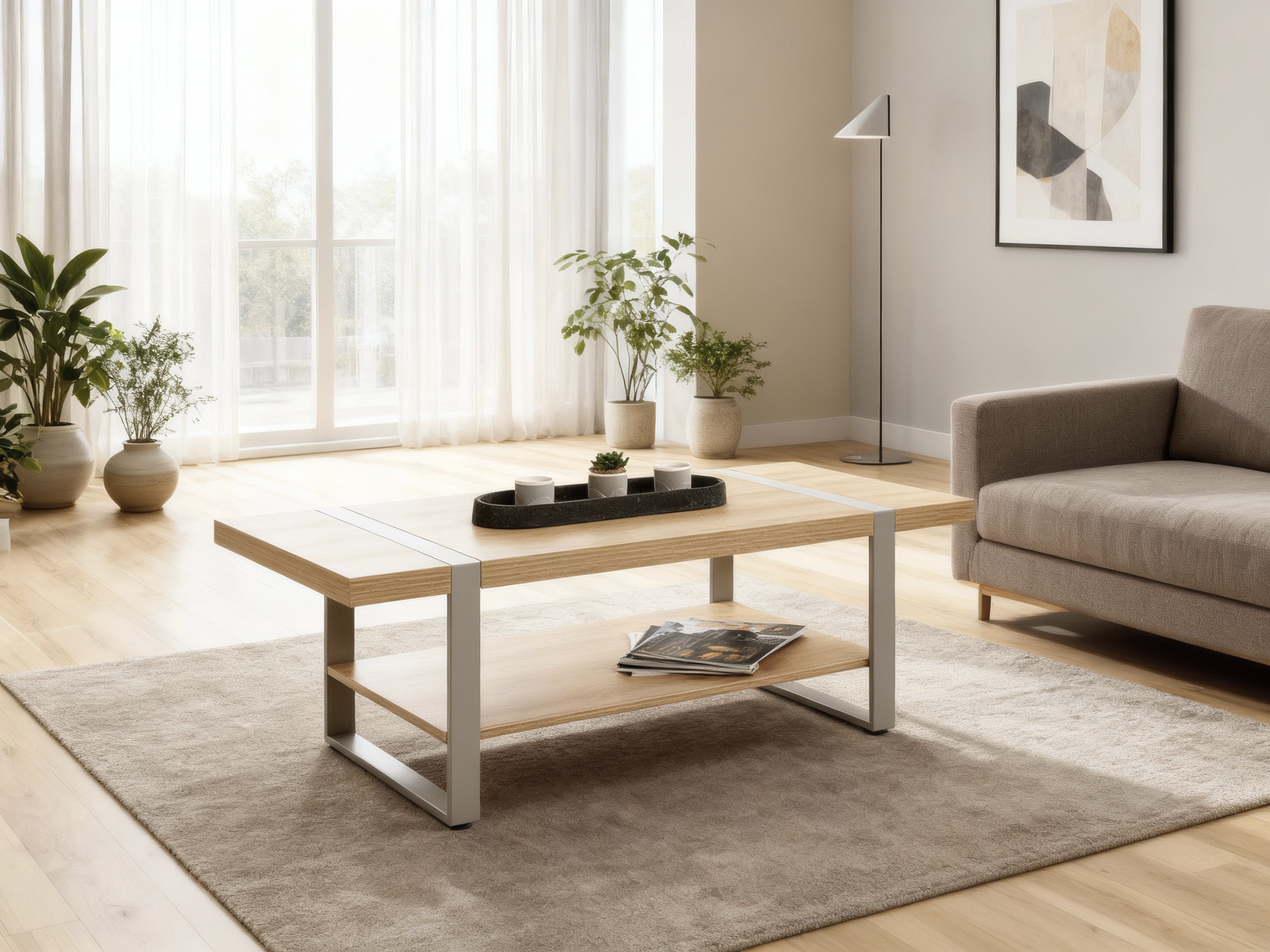 Haku Möbel Couchtisch SARAGOSSA 1 in Farbe Eiche natur, Kaschmirgrau, wohnzimmer, tisch, couchtisch, holz, grau
