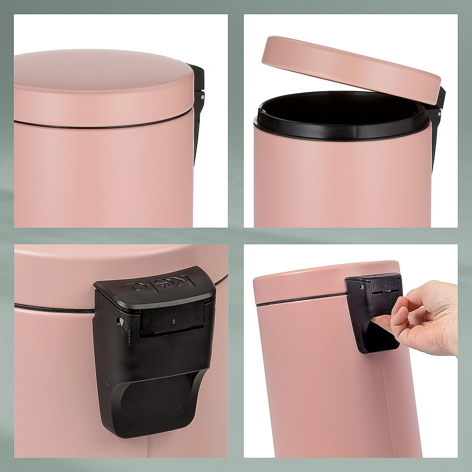 Kela Kosmetikeimer Monaco ROSE in Metall perlrosa, Mülleimer, Abfalleimer, Rosa, Küchenzubehör, Klappdeckel, Tasche, Mülleimer, Abfalleimer, Rosa, Faltbarer Deckel