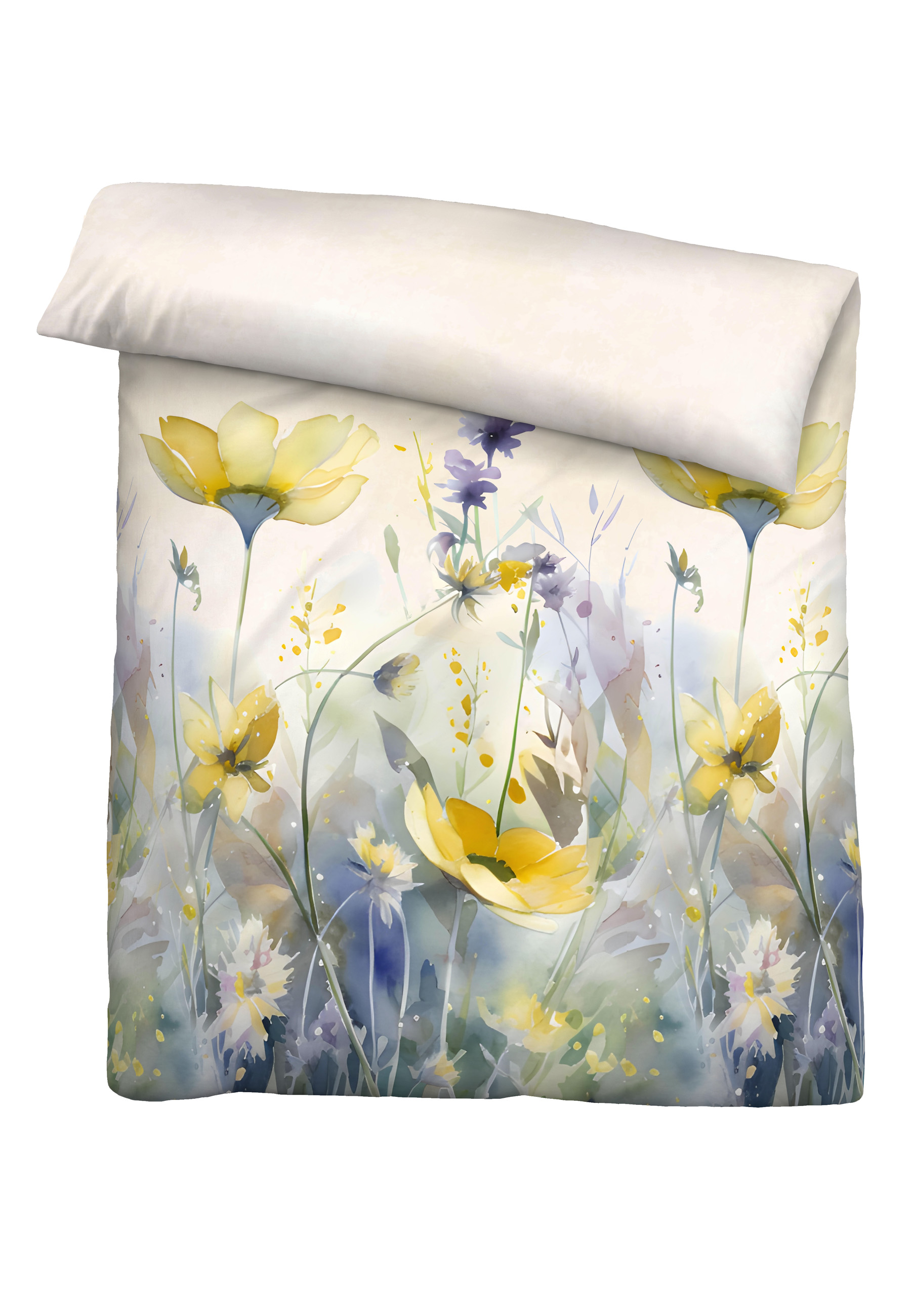 biberna SATIN-Bettwäsche ca. 155x220cm in Farbe Perlmutt, Duvetbezug, Bunte Blumen, Blumenmuster, Bettwäsche, Kunstblatt-Print