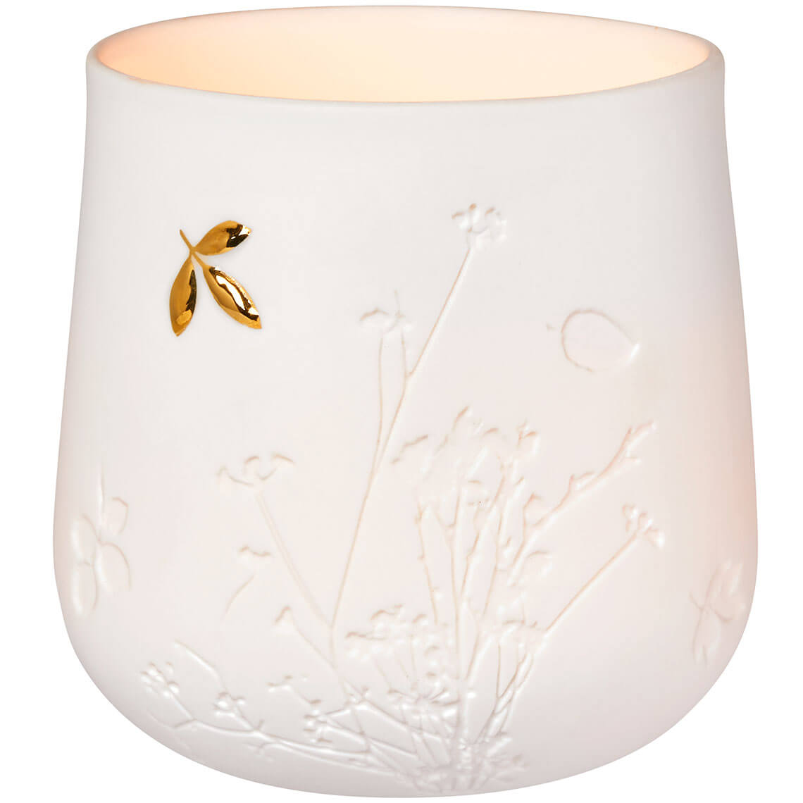 Tischlicht PG Goldblatt in Farbe weiß, Vase, Keramik, Weiß, Prägung, Goldakzent