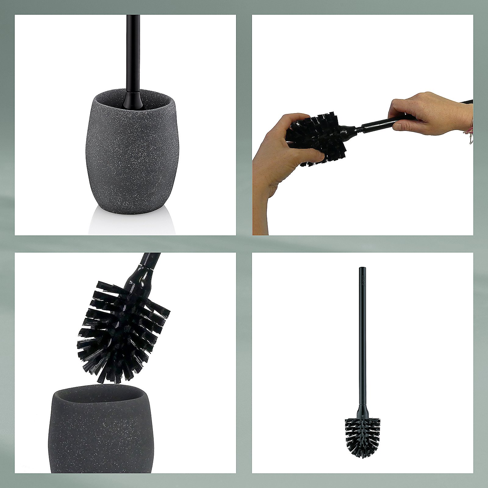 Kela WC-Garnitur Roda grau RODA in Grau, Toilettenbürste, Bürste, Halter, Schwarz, knotenfrei, Toilet brush, Bürstenkopf, Schwarz, Granit-Optik, Reinigungszubehör