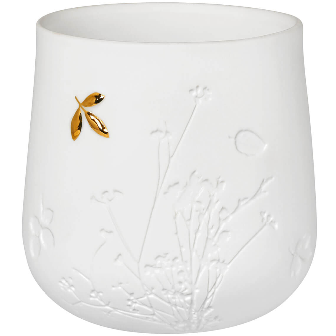 Tischlicht PG Goldblatt in Farbe weiß Tischlicht PG Goldblatt in Farbe weiß, vase, ceramic, weiß, erhaben, goldener akzent