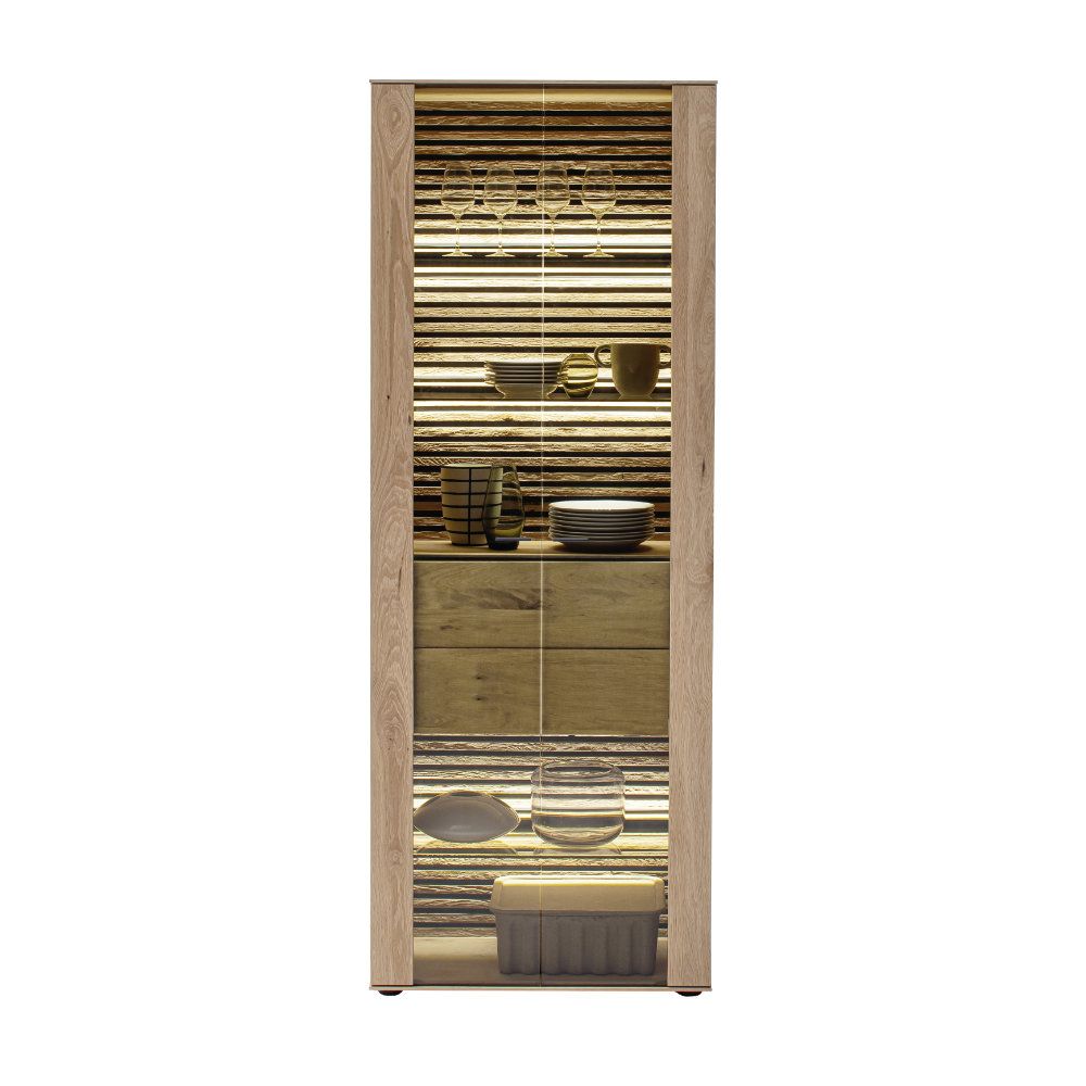 SCHÖNER WOHNEN-Kollektion Standvitrine YONNA ca. 77x205x39cm in Kerneiche natur gebürstet