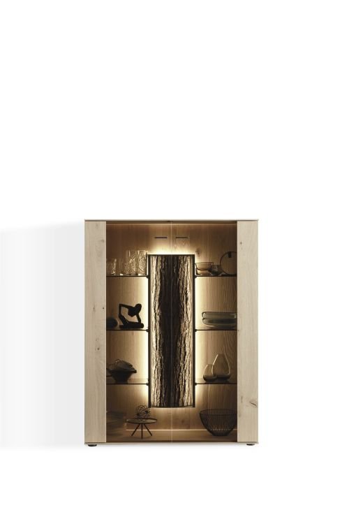 Hartmann Highboard 106 cm in Kerneiche natur gebürstet, Vitrine, Glasvitrine, Holz, Beleuchtung, Regalwand
