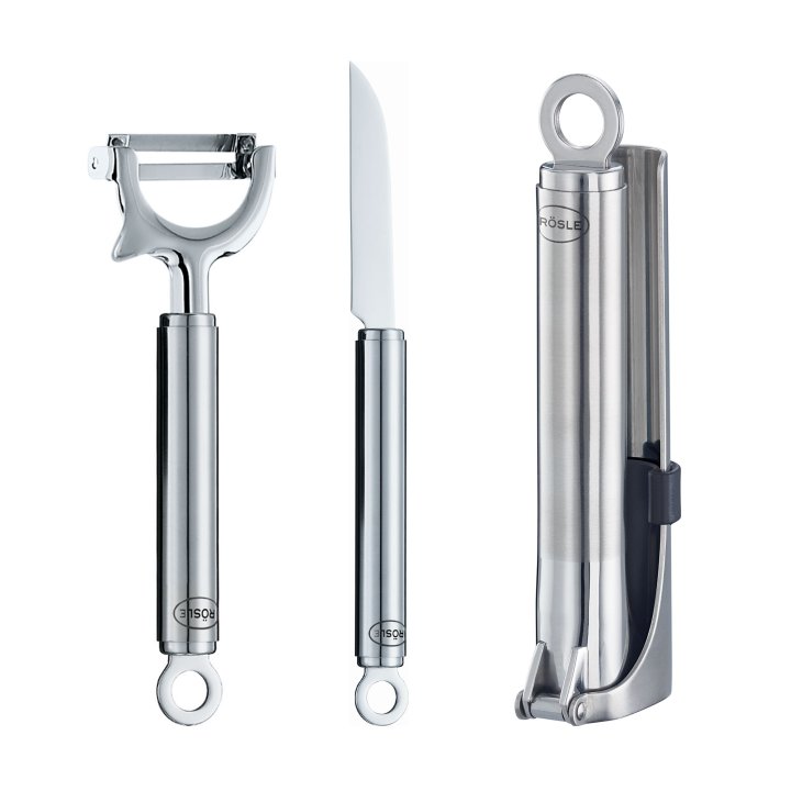 Gemüsehelfer Set 3-tlg. (12735, 12762, 12896) in Silber, Multitool, Gemüse-Schäler, Messer, Edelstahl, Küchen-Set