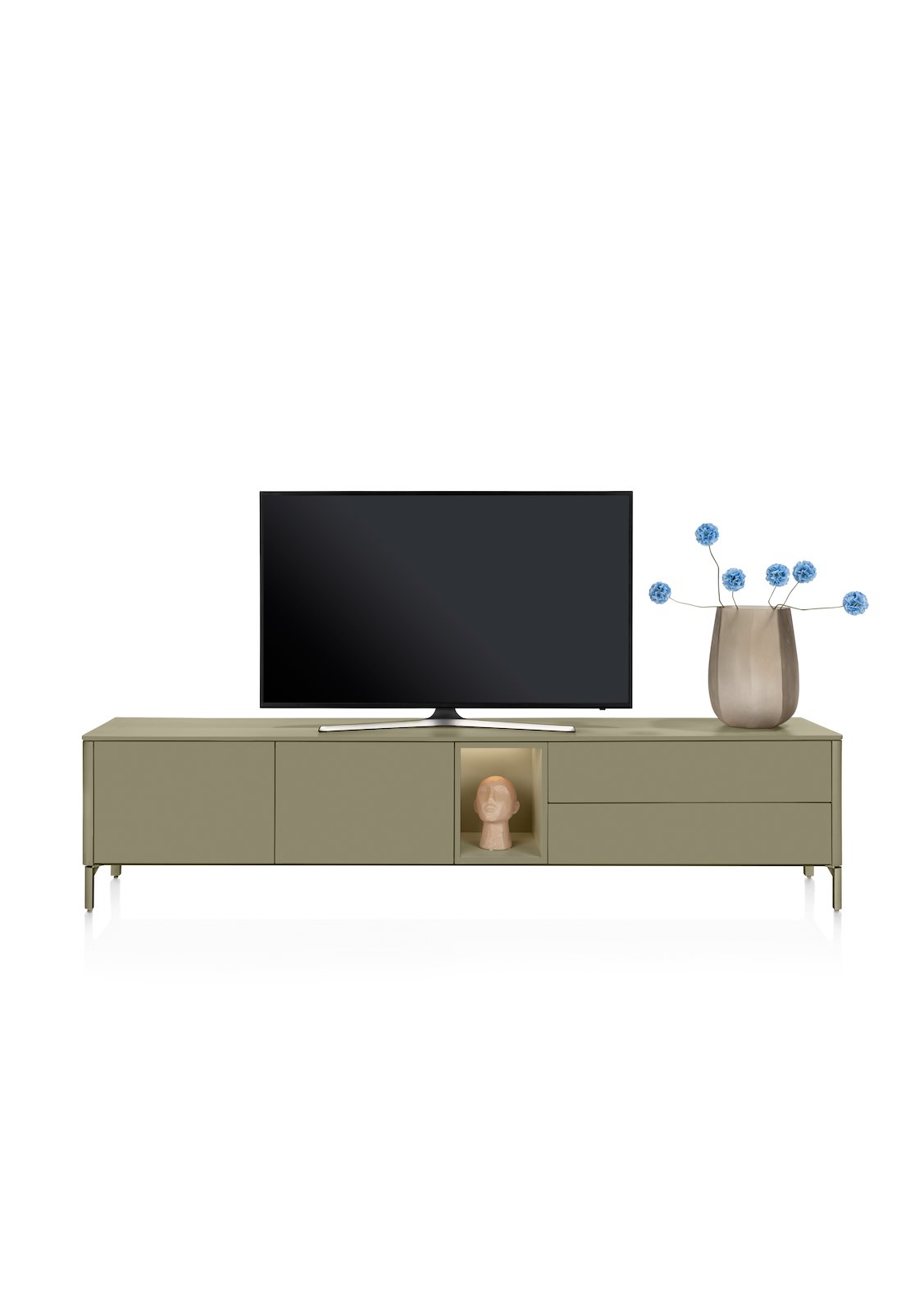 XOOON Lowboard TRENTINO ca. B240 H56 T42 cm in MDF olive lackiert, Fernseher, TV-Möbel, Lowboard, Vitrine?, Blumentopf Vase