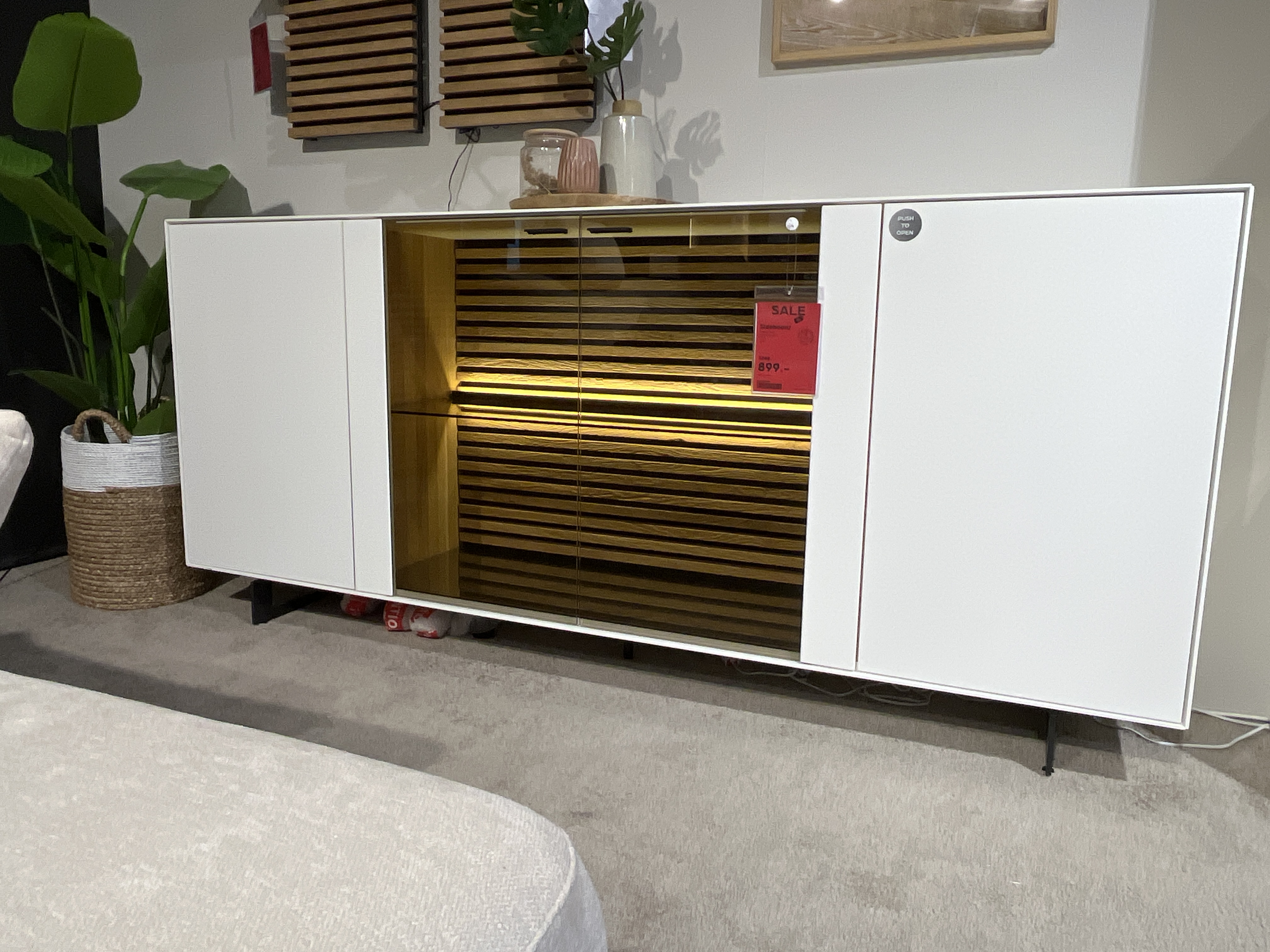 SCHÖNER WOHNEN-Kollektion Sideboard in Kerneiche natur, Sideboard, Schrank, weiß, Glass Türen, Holzregal