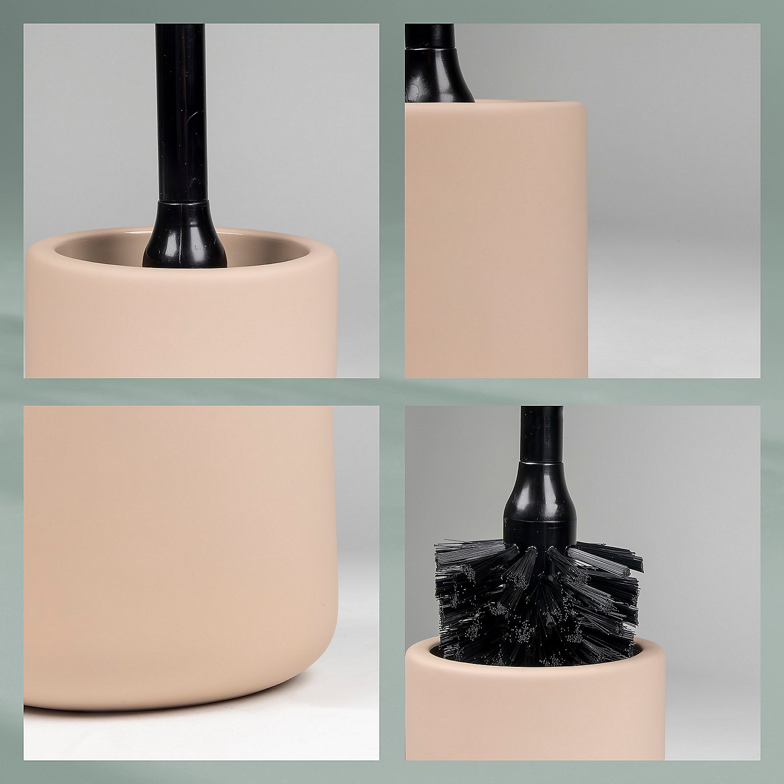 Kela WC-Garnitur SANA in Farbe Beige, Bürstenhalter, Seifenspender, Duster, Reinigungstool, Nude Farbe, Pinselhalter, Reinigungsbürste, Spülbürstenhalter, Basaltfarbene Bürstenkopf, Küchenreinigungsset