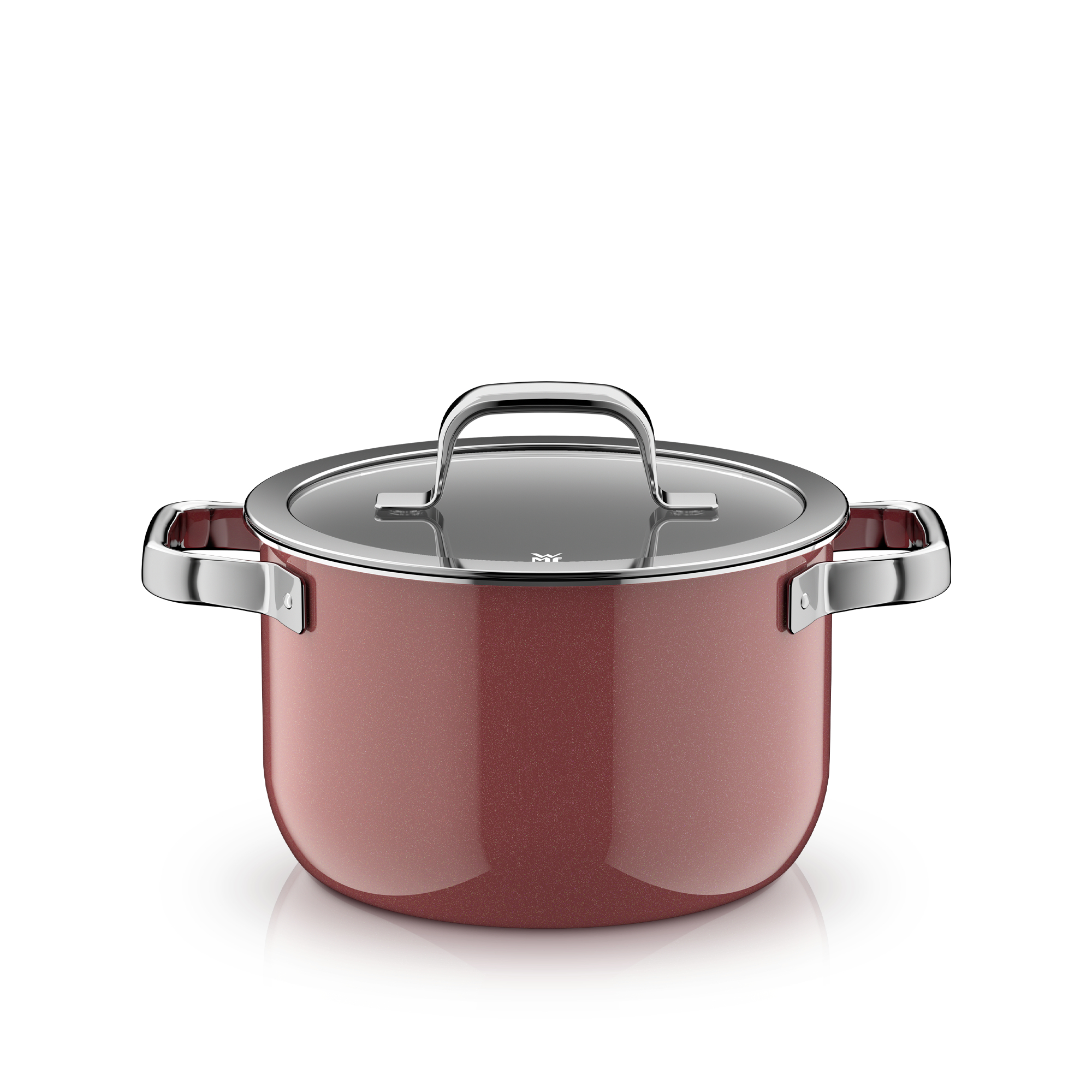 WMF Fusiontec Mineral Pro, Topf-Set, 4-teilig, Rose Quartz in rose quartz, Topf, Kochtopf, Edelstahlgriffe, Glasdeckel, Rosa, antihaft