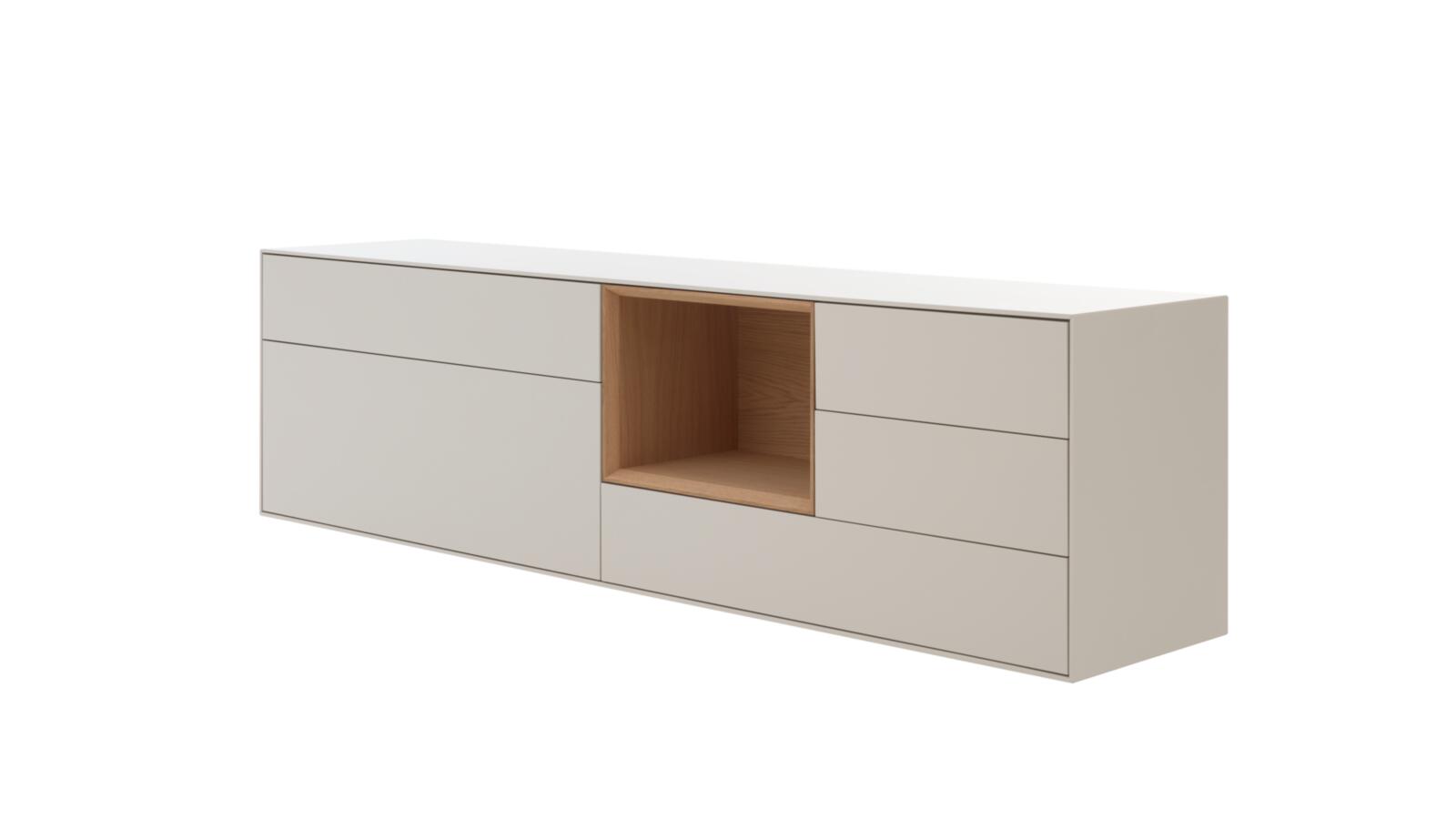 Interliving Sideboard IL-2034 in Pastellsand matt lackiert/Eiche furniert, Sideboard, Lowboard, Kommode, Aufbewahrungsschrank, Offenes Fach
