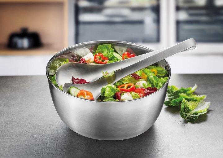GEFU Salatschleuder ROTARE in Farbe schwarz/silber, Salat Schüssel, Edelstahl, Mischschüssel, Frisches Gemüse, Kelle