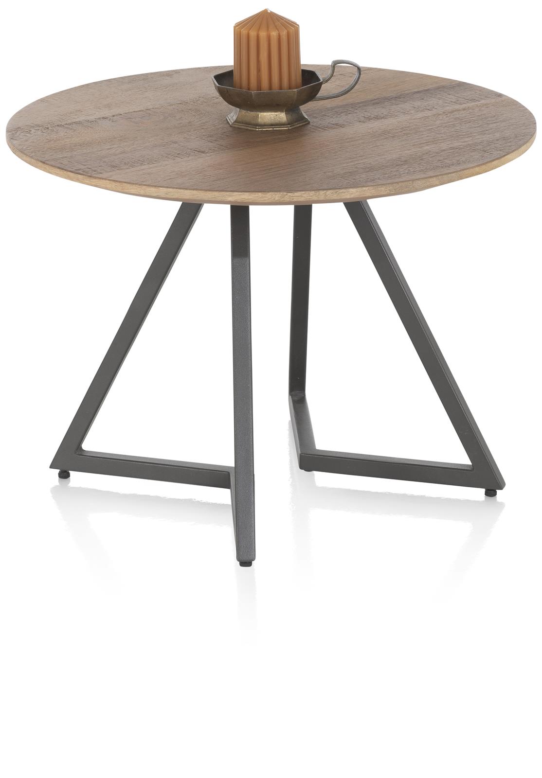 Henders & Hazel Couchtisch TRAPANI ca. B55 H40 T55 cm in Mango furniert smoked lack., runder Couchtisch, Holzplatte, Metallbeine, runde Tasse, Kerzenhalter