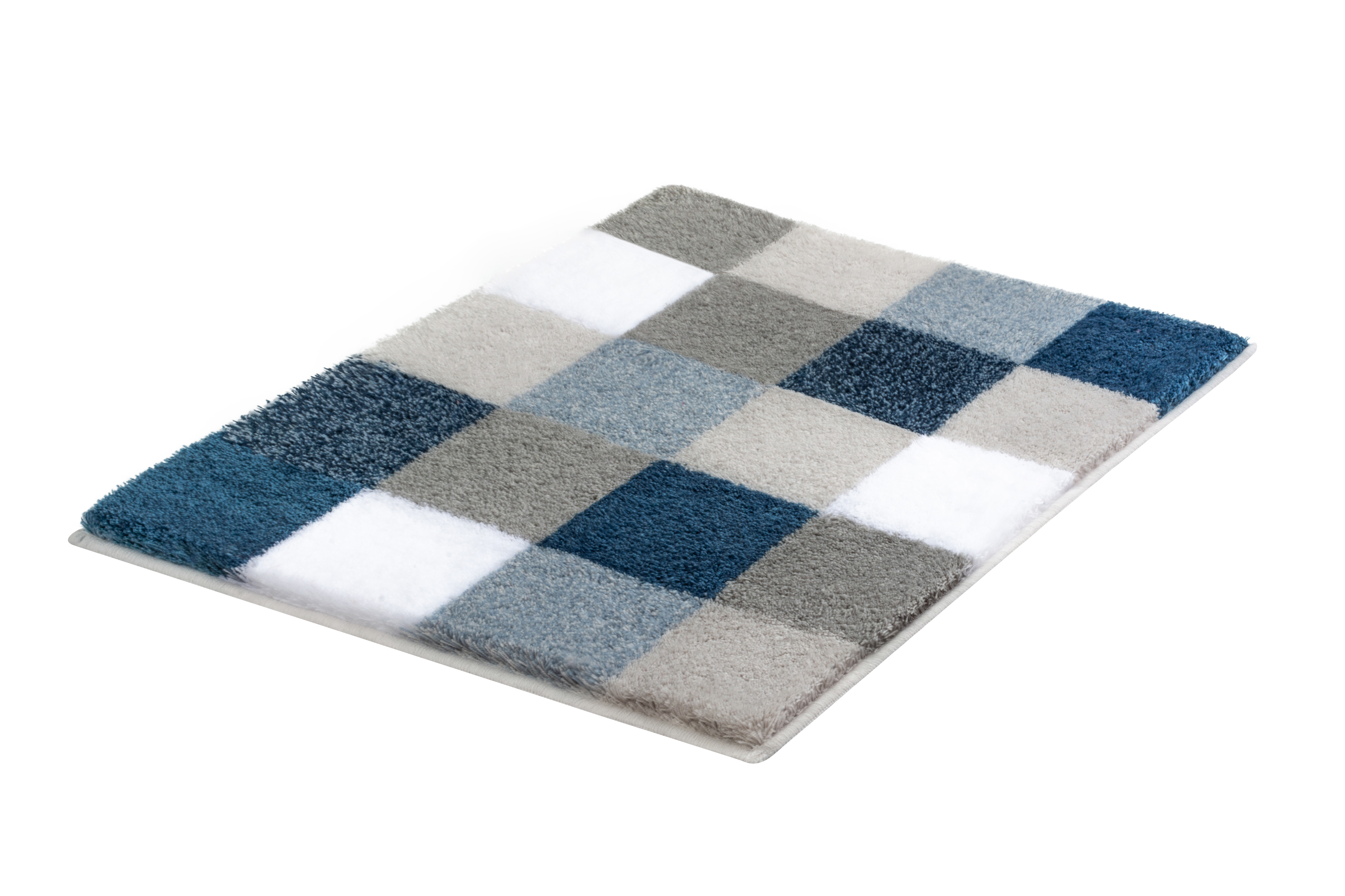 Kleine Wolke Badteppich CARO ca. 55x65cm in Farbe Mare, Teppich, Karo Muster, Weich, SchwarzBlau, Fliesenähnlich