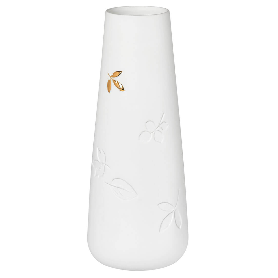 Vase GOLDBLATT in Farbe weiß Vase GOLDBLATT in Farbe weiß, Vase, Porzellan, Weiße Vase, Blätter-Muster, Prägemuster