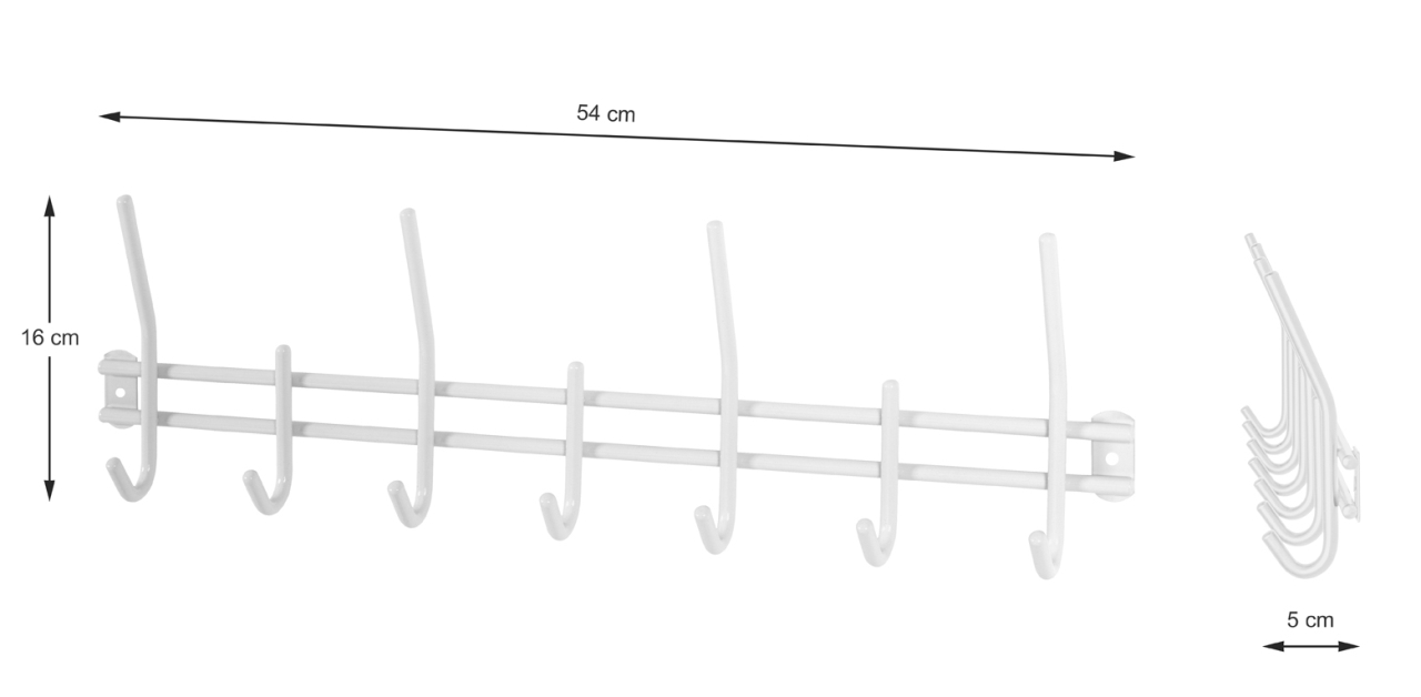Haku Möbel Garderobenleiste ca. B54 H16 T5 cm in Stahl weiss pulverbeschichtet